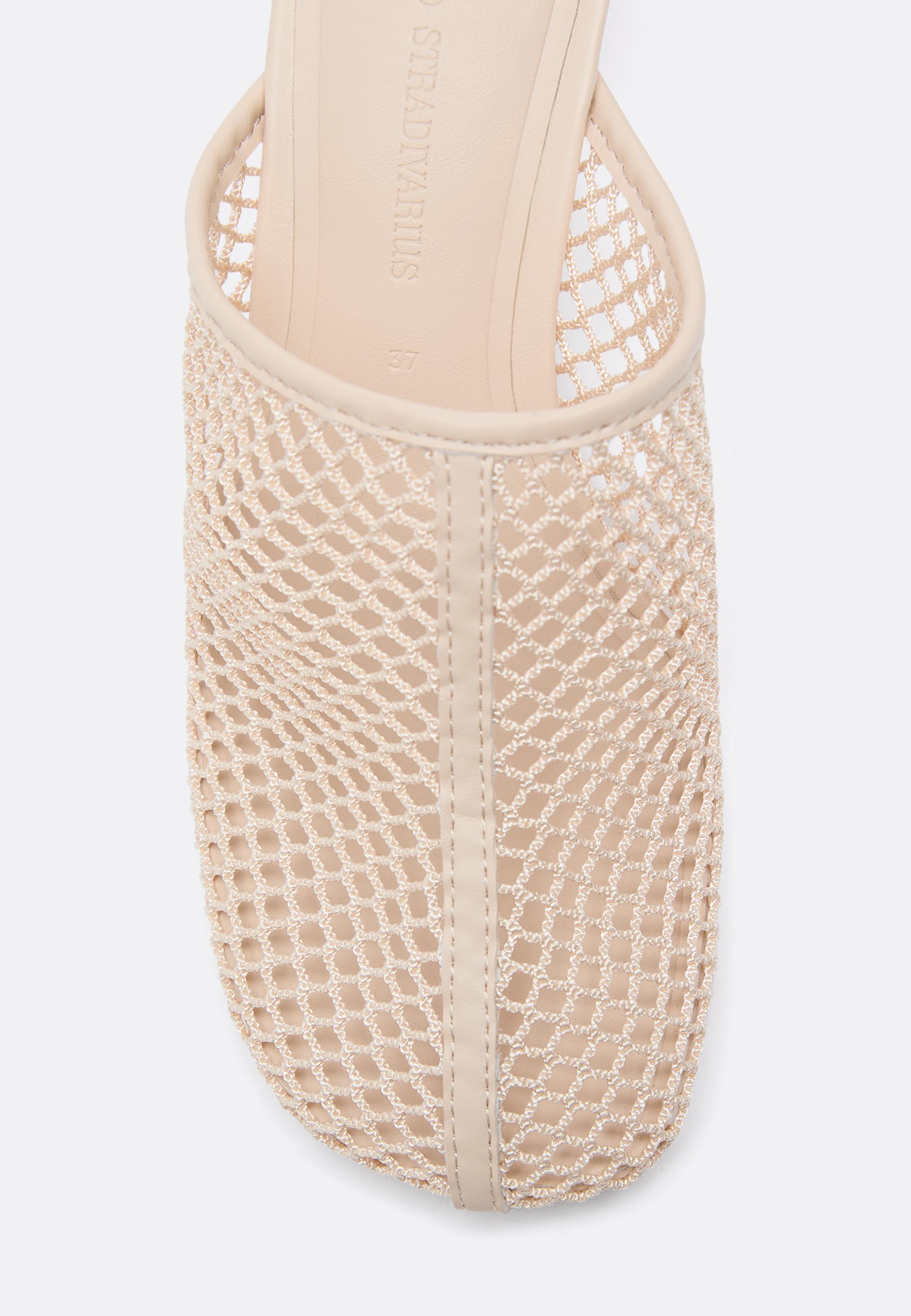 Mesh heeled slingback shoes — ECRU