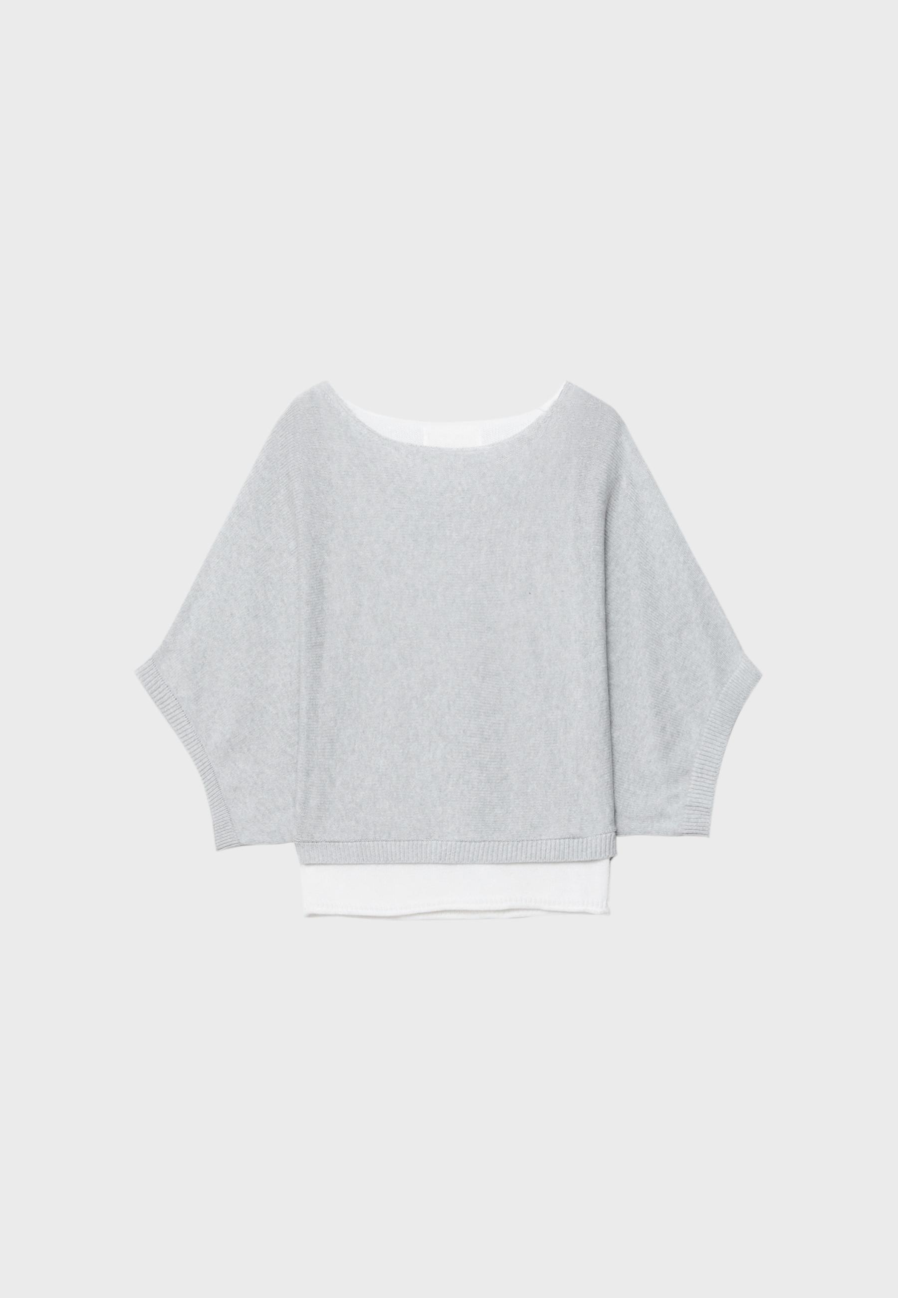 Boat neck knit jumper with overlay — Grey melange