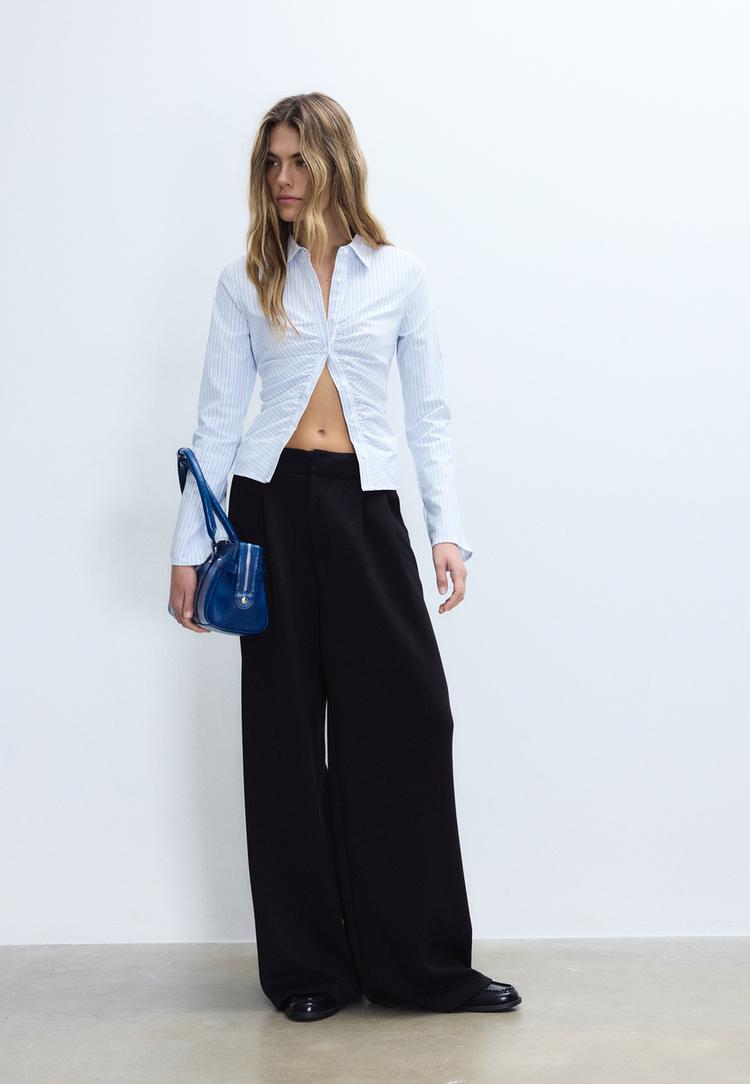 Stradivarius Πουκάμισο Από Bengaline Με Σούρες Σιέλ L