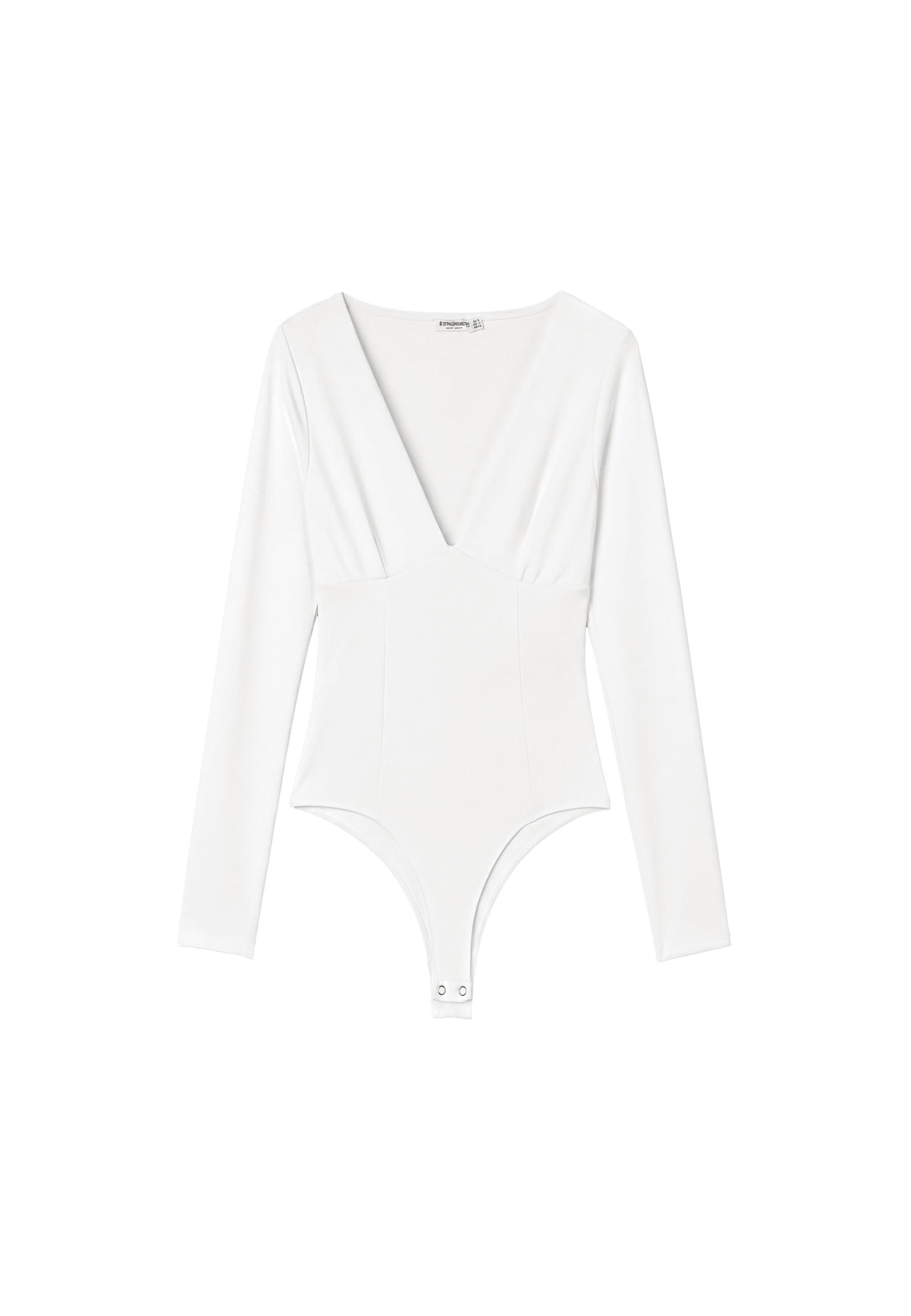 V-neck bodysuit with under-bust gathering — Vanilla
