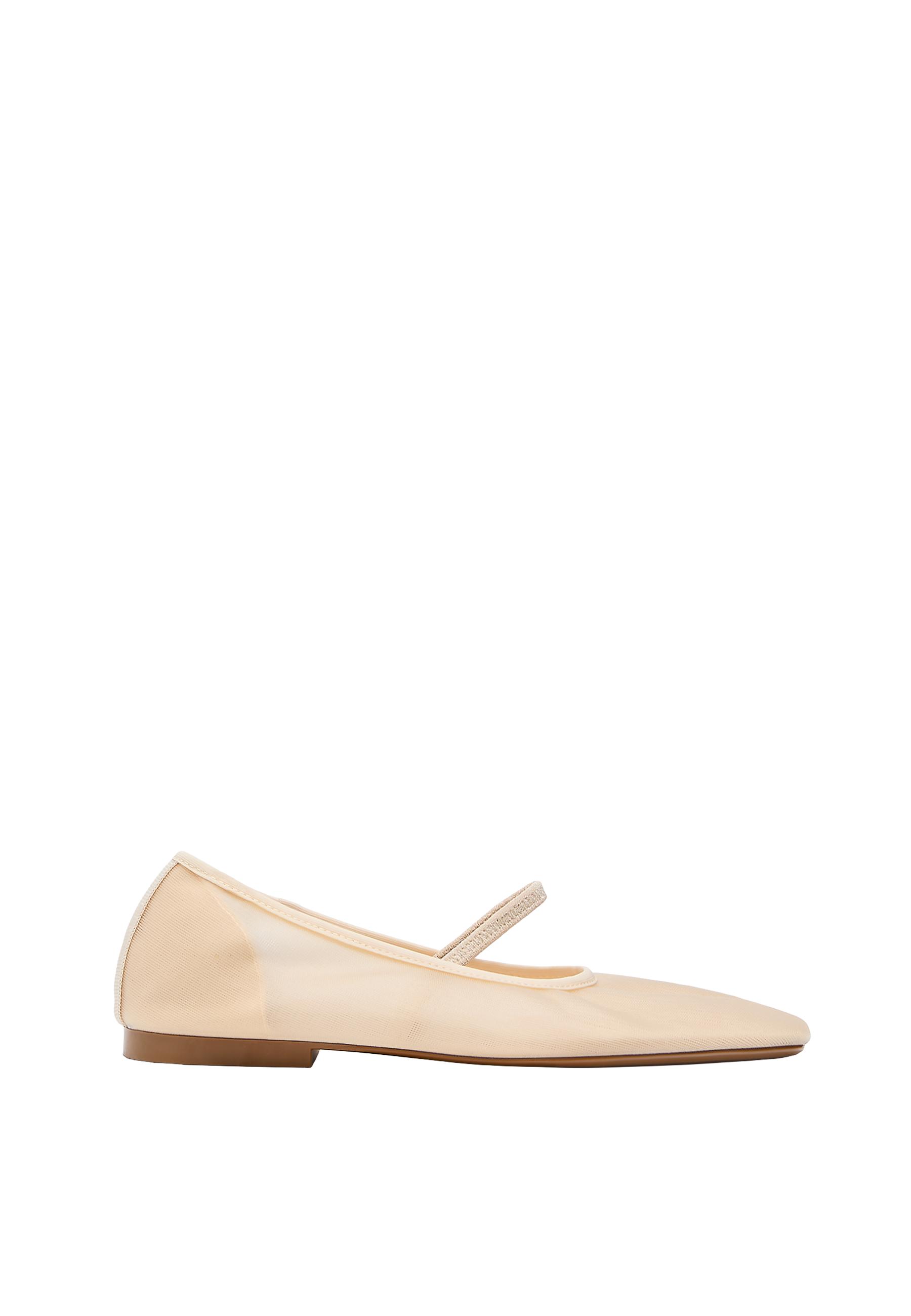 Mesh ballet flats with elastic strap — ECRU