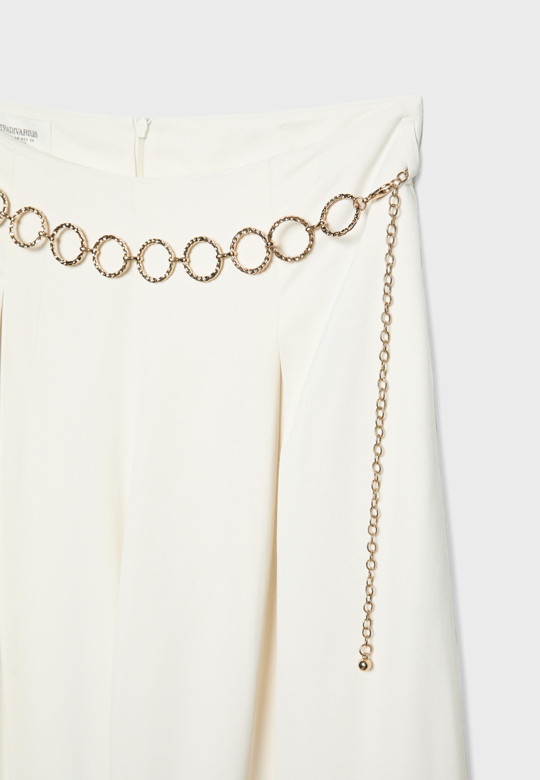 Satin trousers with chain detail — Ecru