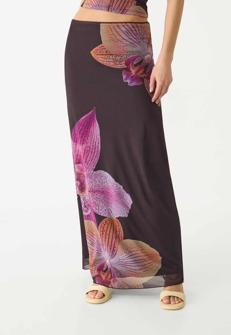 falda midi tul estampado