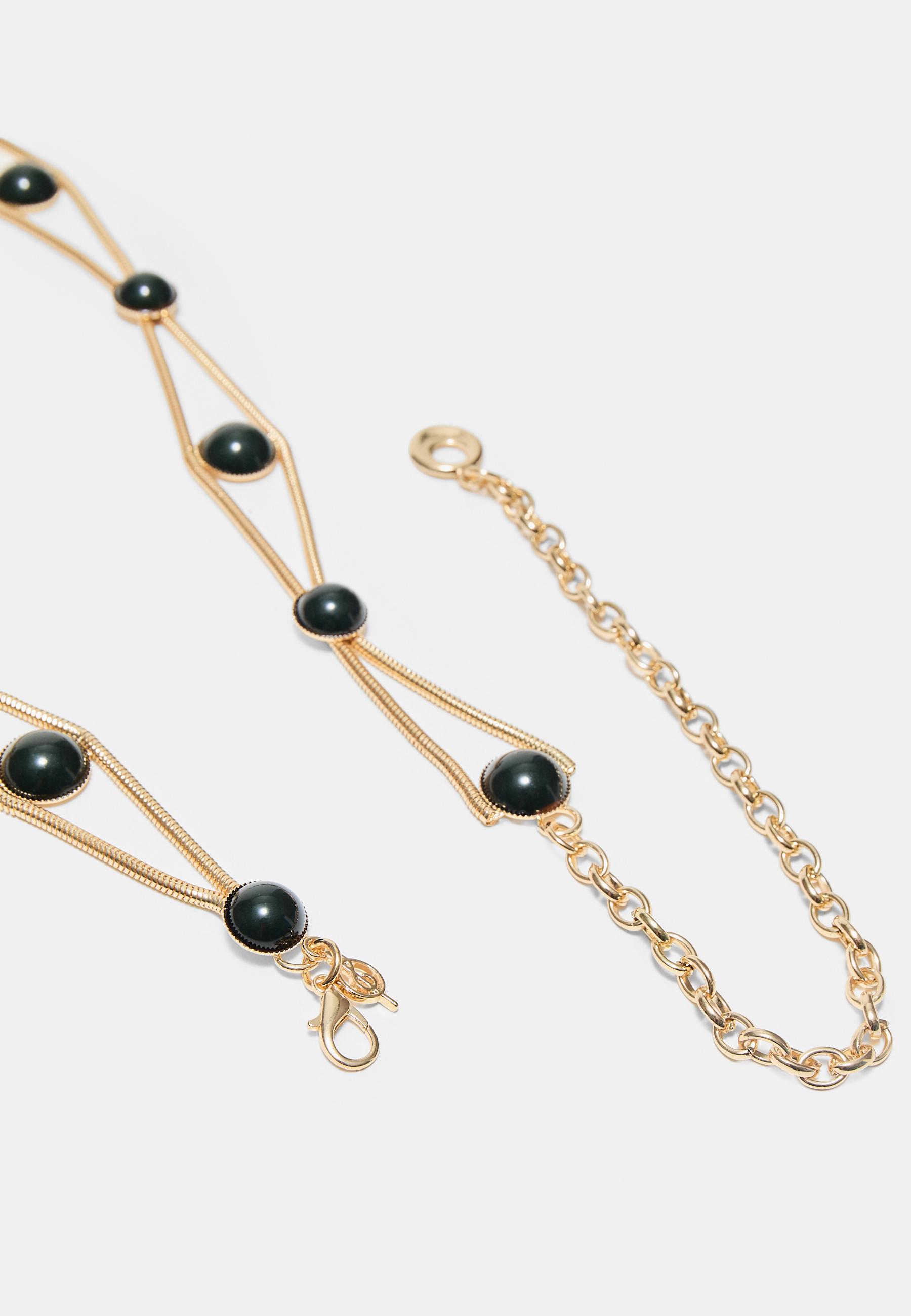 Double-row metal belt with stones — Khaki