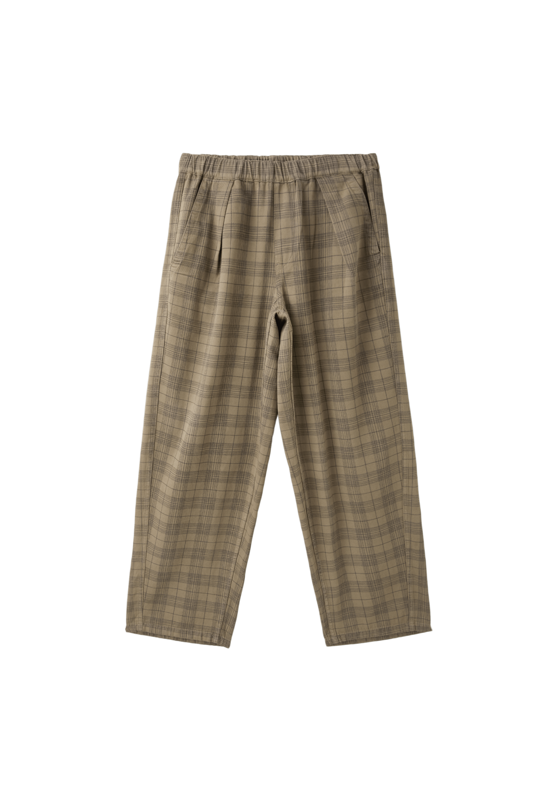 Checked wide straight-leg trousers — Beige