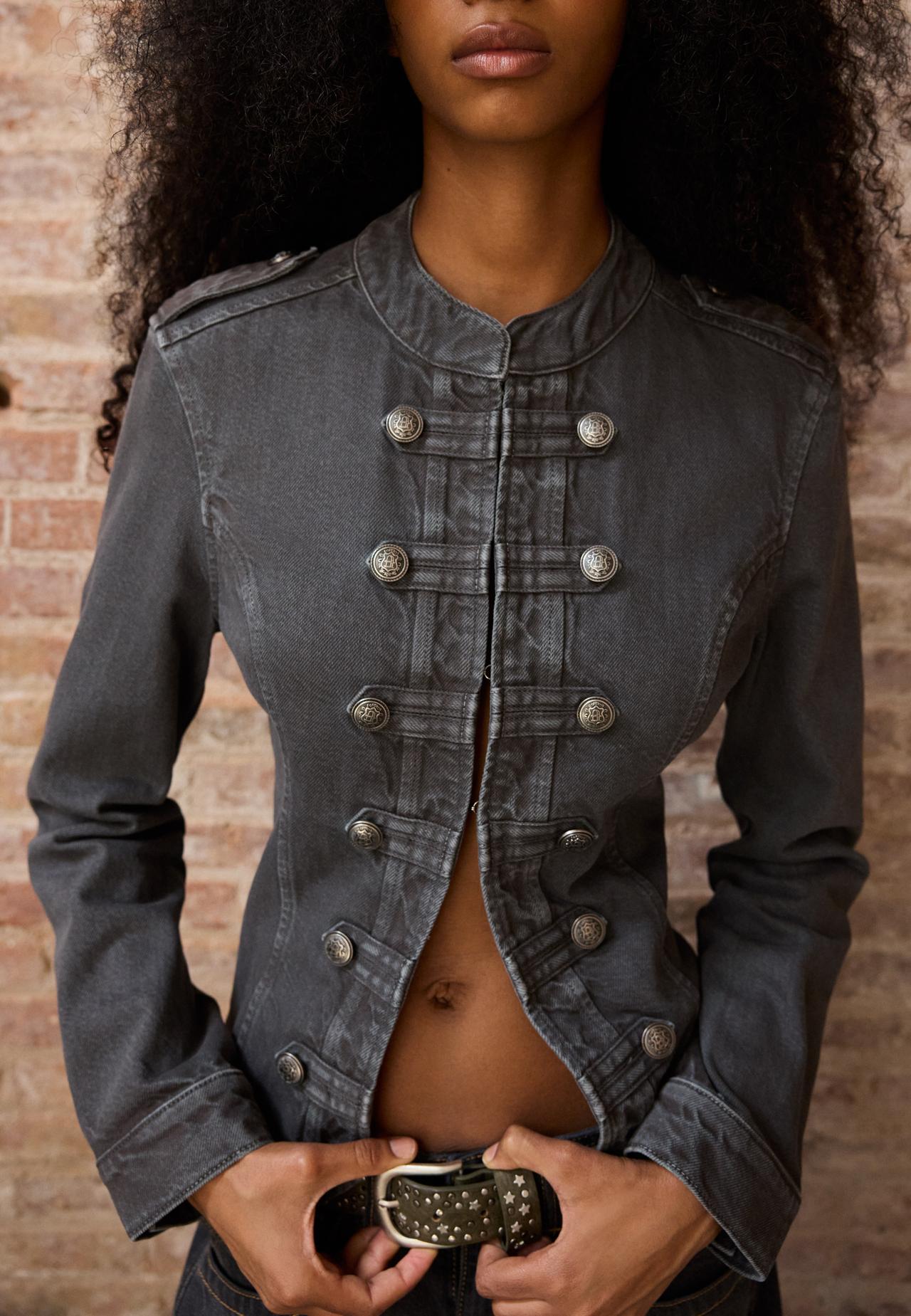 Twill jacket with buttons — Dark grey