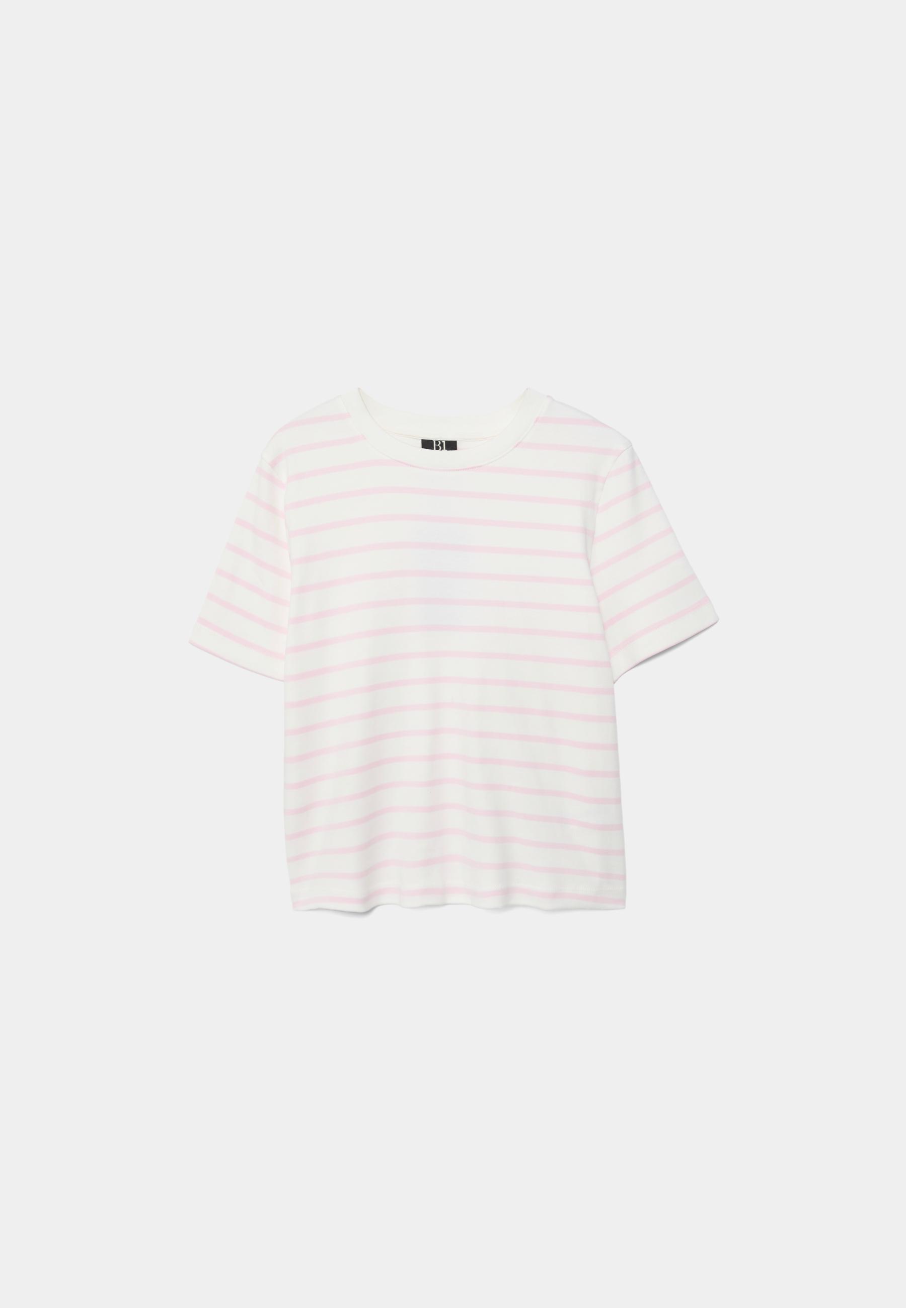 Basic heavy weight striped regular fit T-shirt — Salmon pink