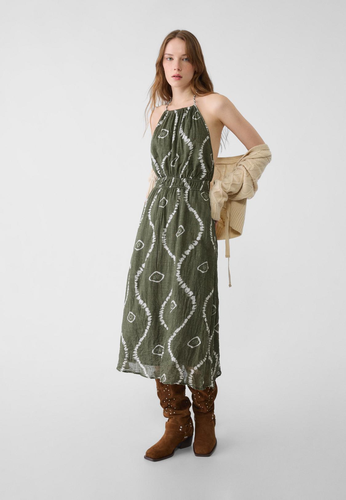 stradivarius green dress Stradivarius Short Dress With Open Back Khaki M