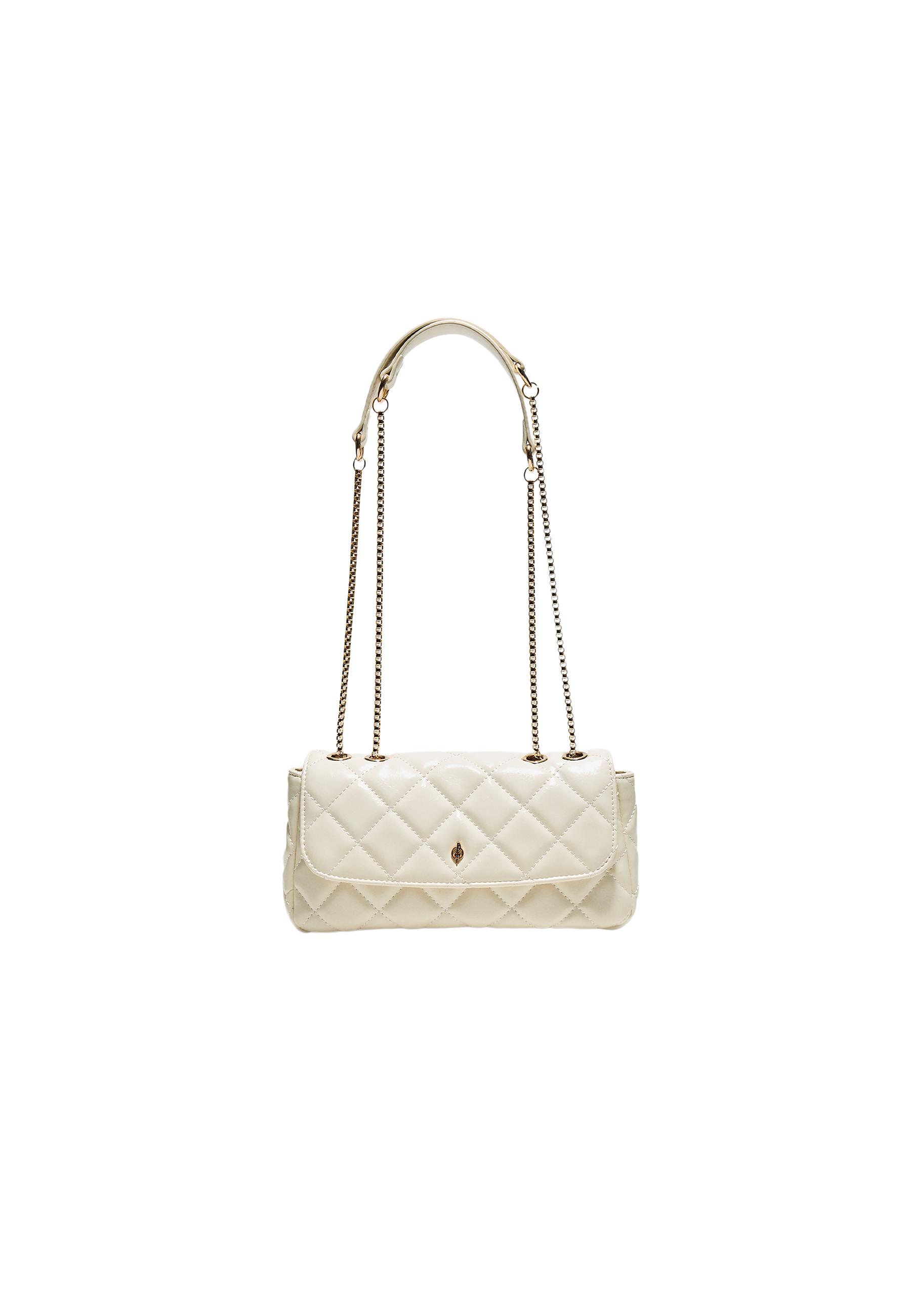 Quilted chain crossbody bag — Ecru