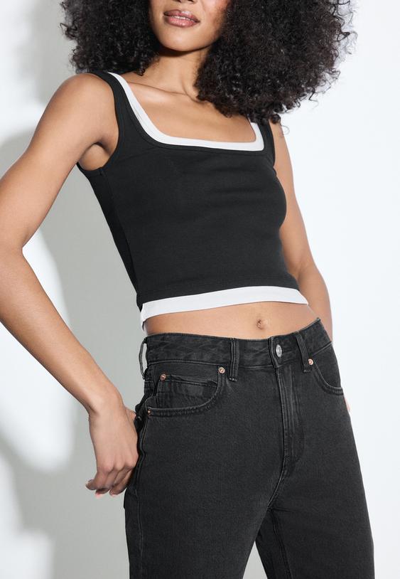 Stradivarius D98 Straight-Leg Jeans Black Denim Washed Effect 12