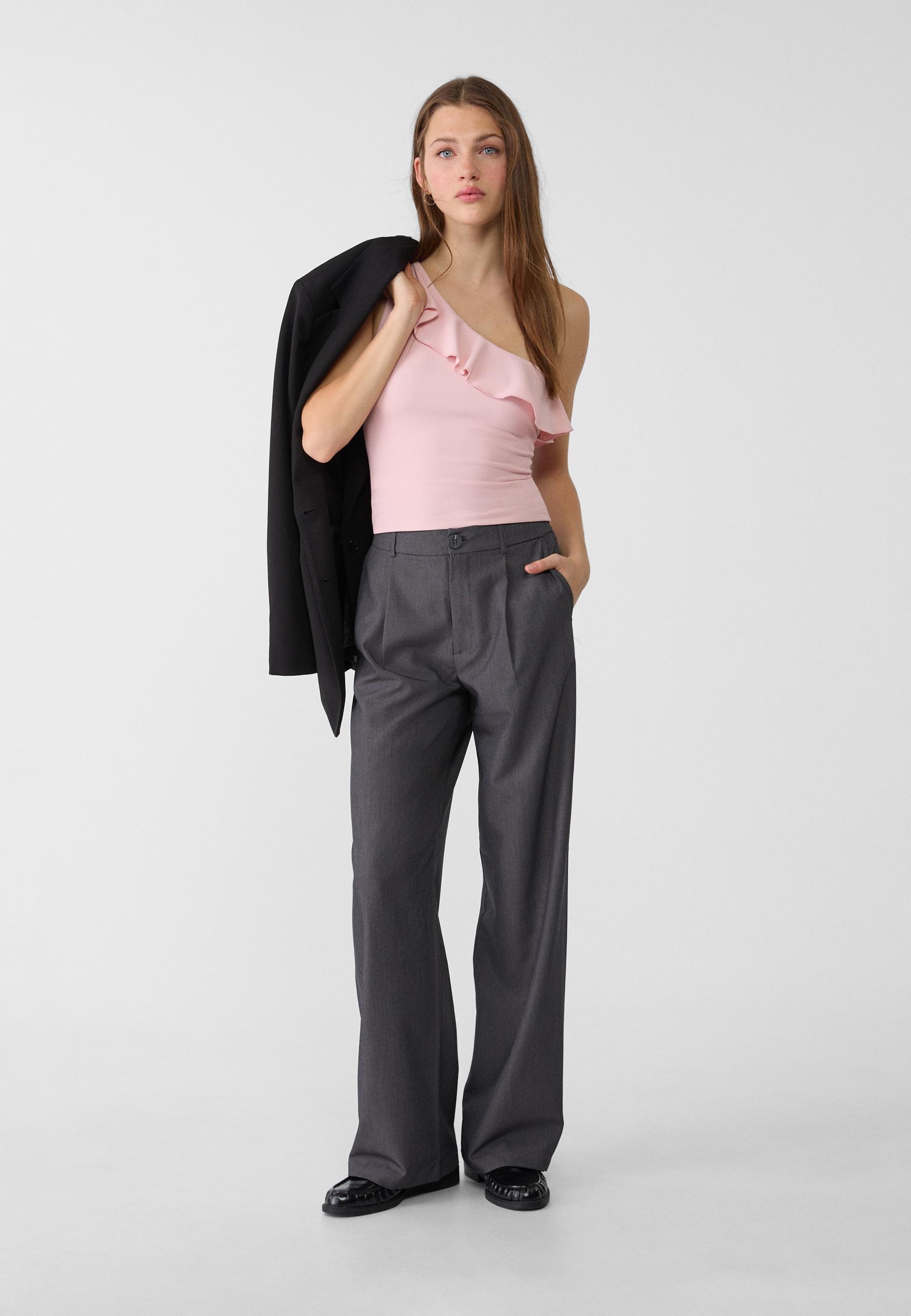 Asymmetric T-shirt with ruffle — Pastel pink