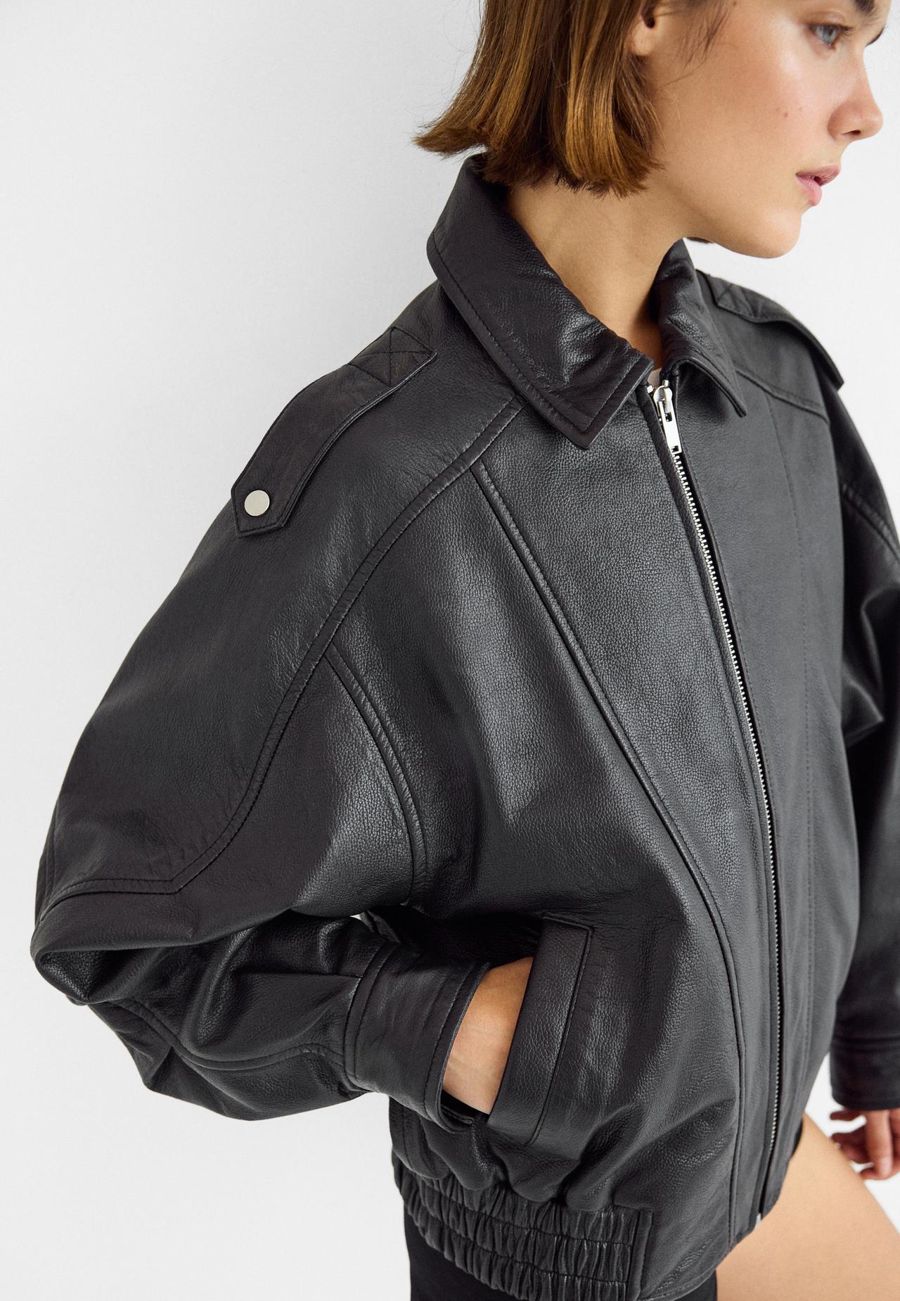 Oversize leather jacket — Black