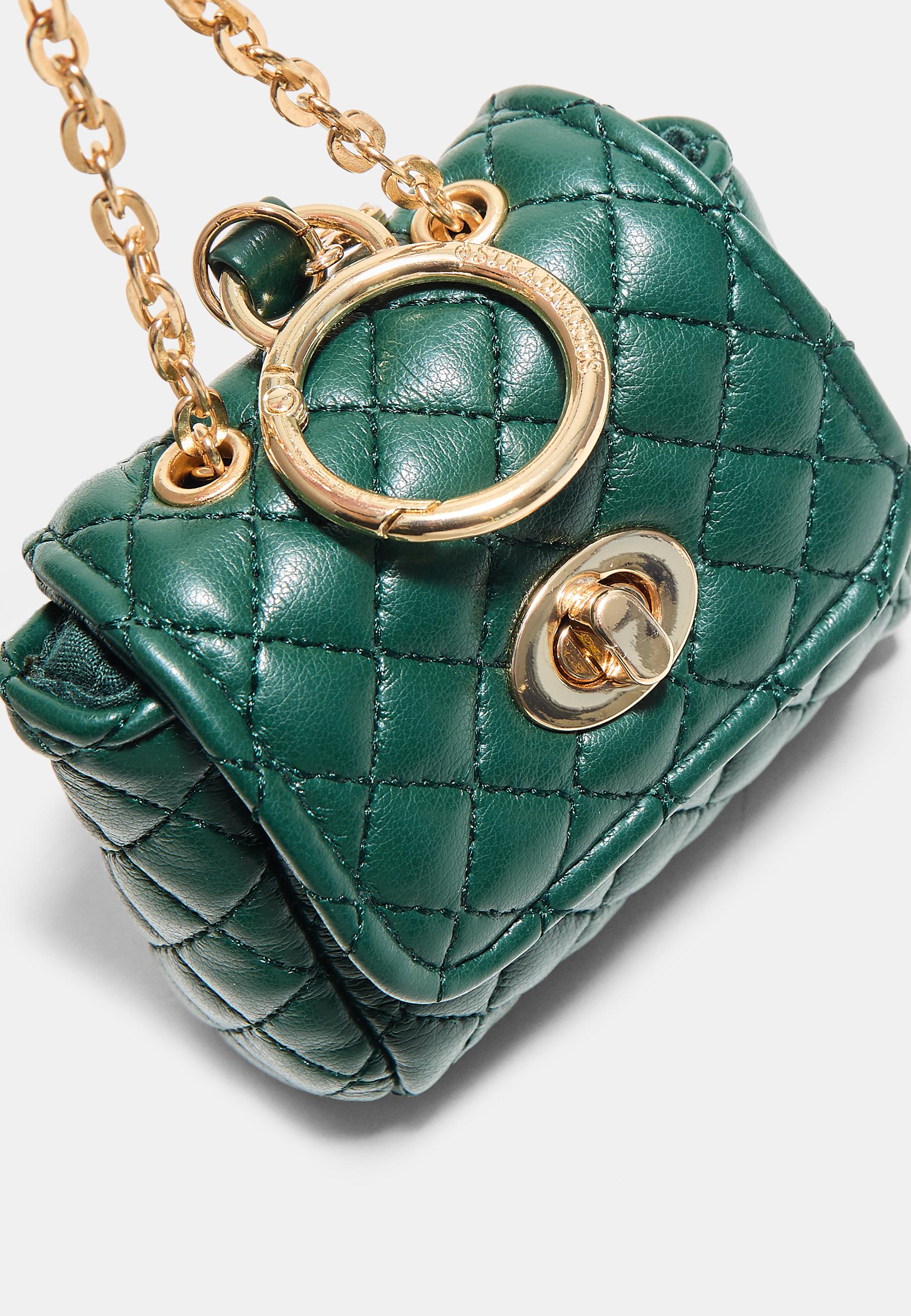 Quilted charm mini bag — Bottle green