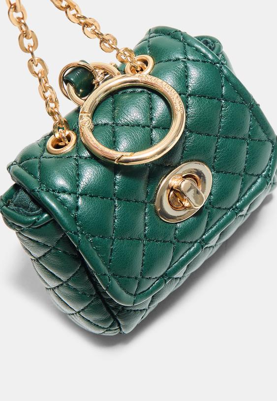 Stradivarius Charm Mini Geantă Matlasată Verde Închis Os