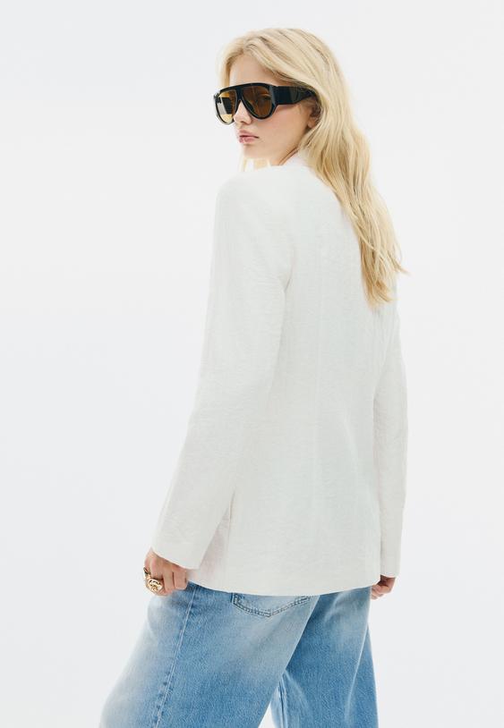 Stradivarius Fitted Rustic Blazer White S