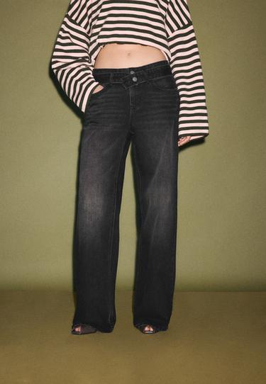 Double-waist wide-leg jeans — BLACK DENIM WASH 3