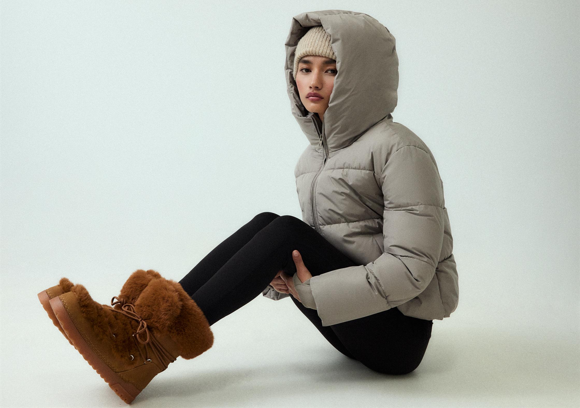 Basic hooded puffer jacket — Brown