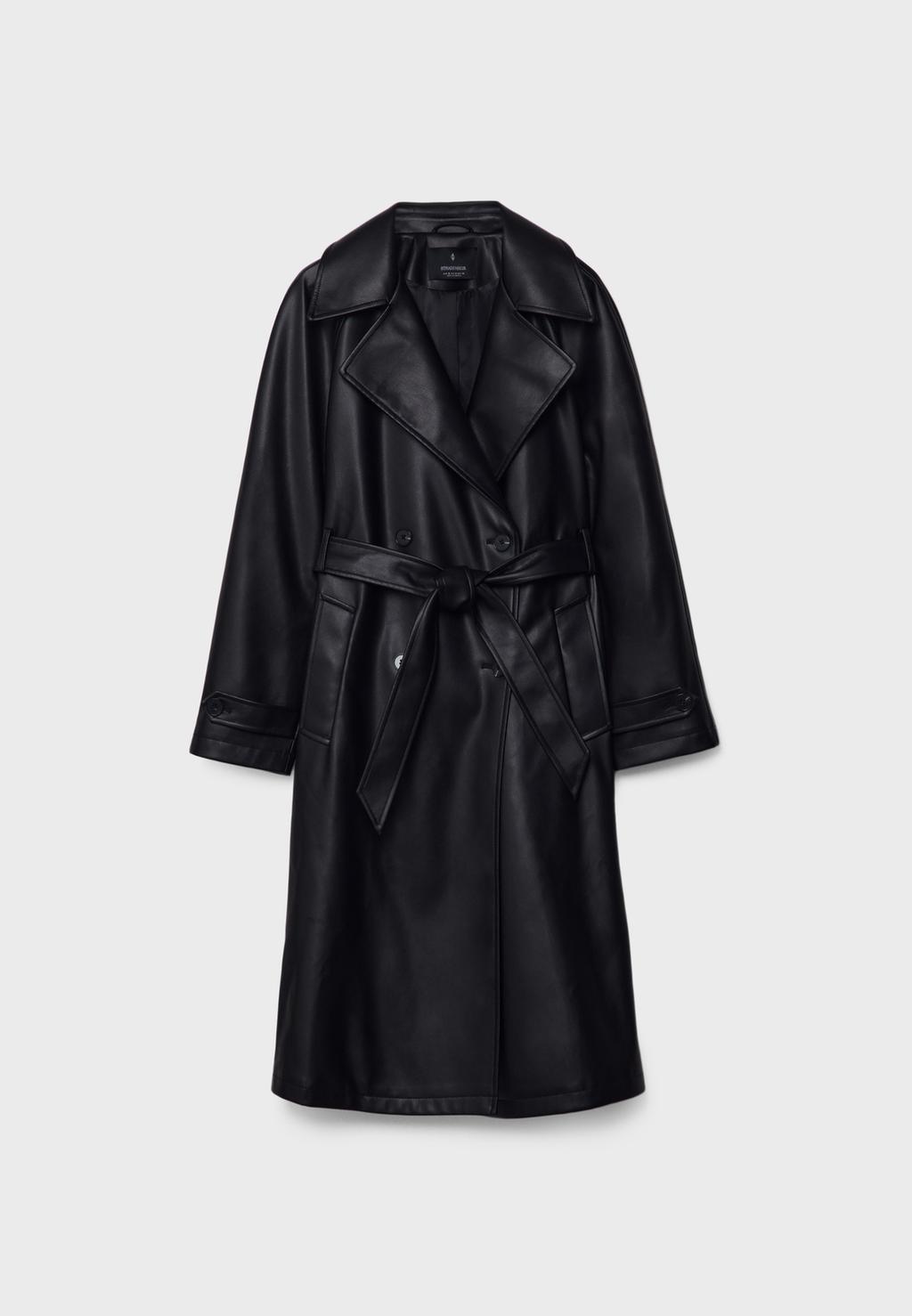 Long faux leather trench coat