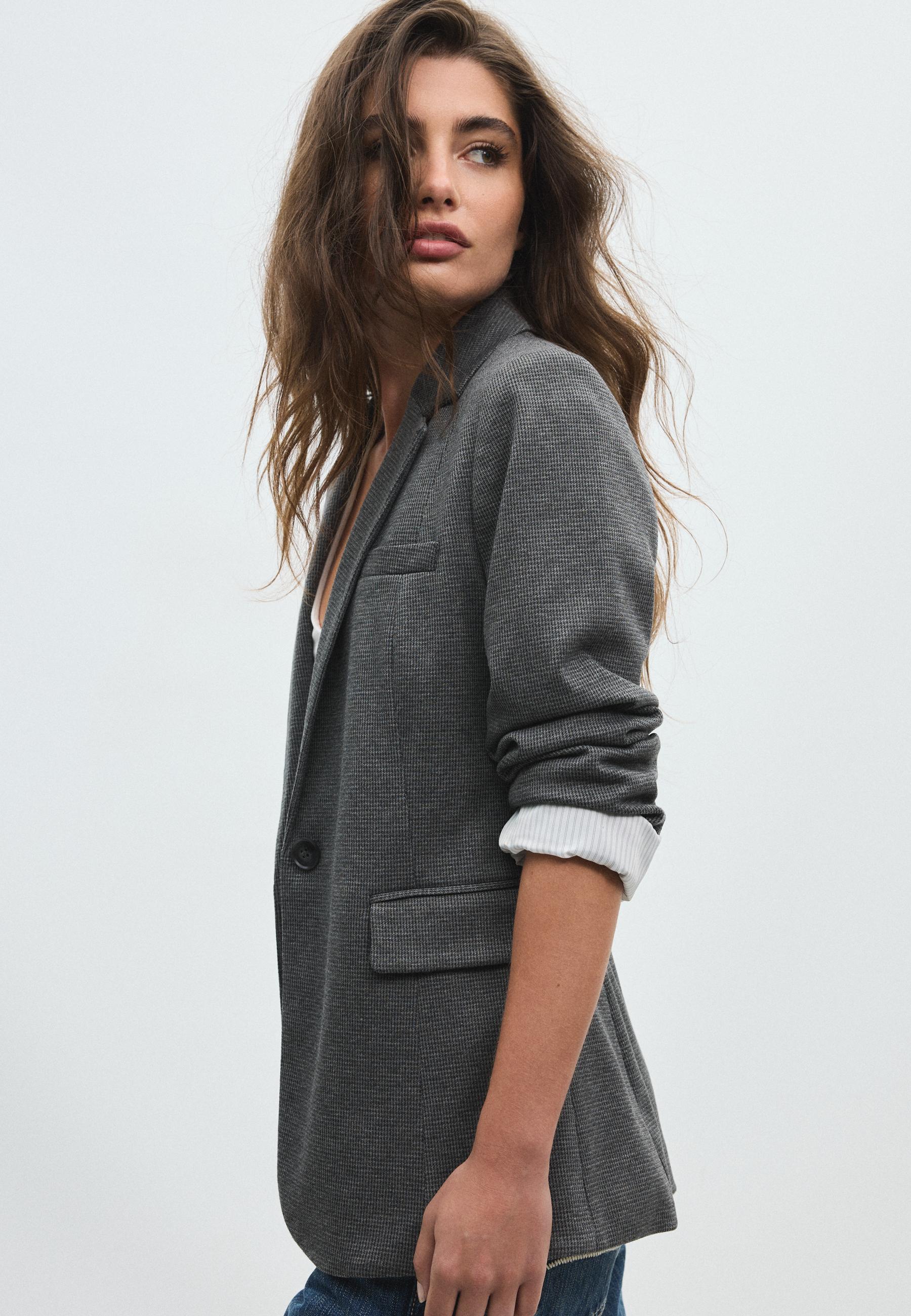 Regular fit houndstooth blazer — Grey