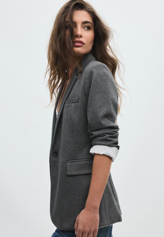 Stradivarius Regular Houndstooth Blazer Grey L