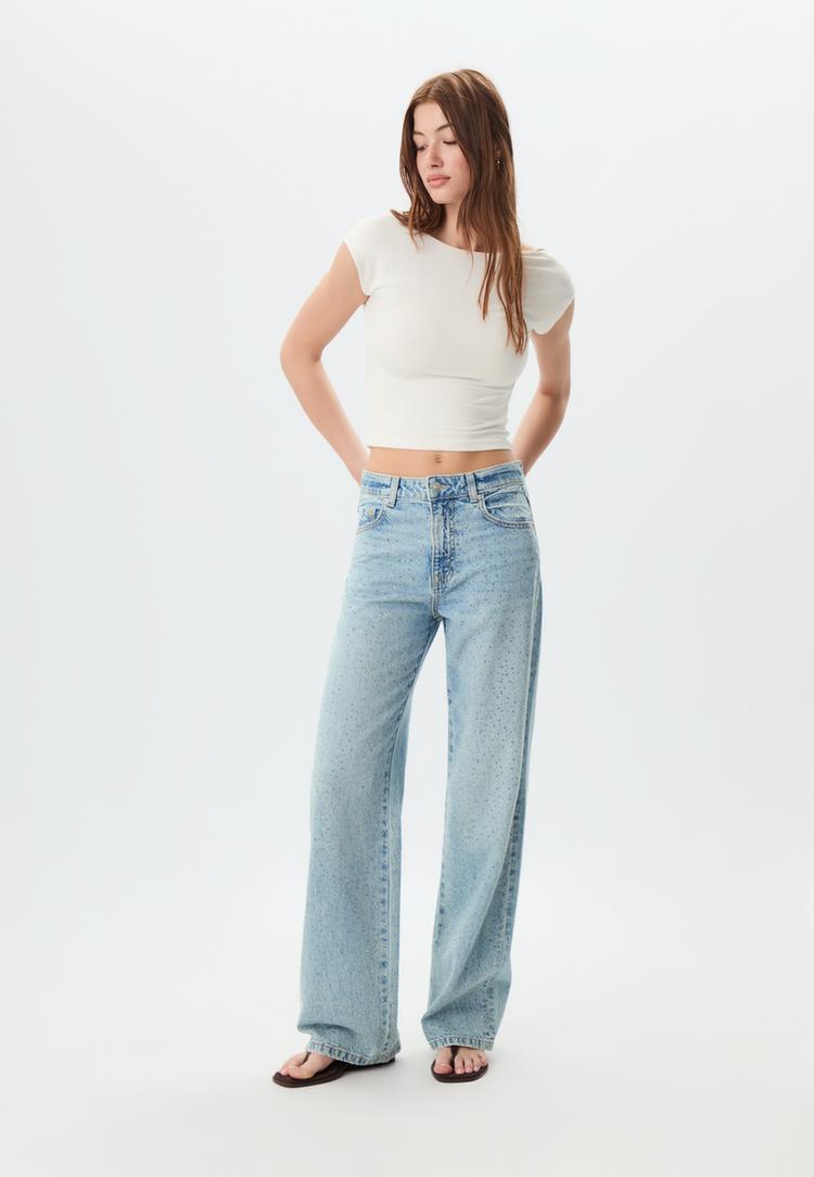 jeans straight fit brillos