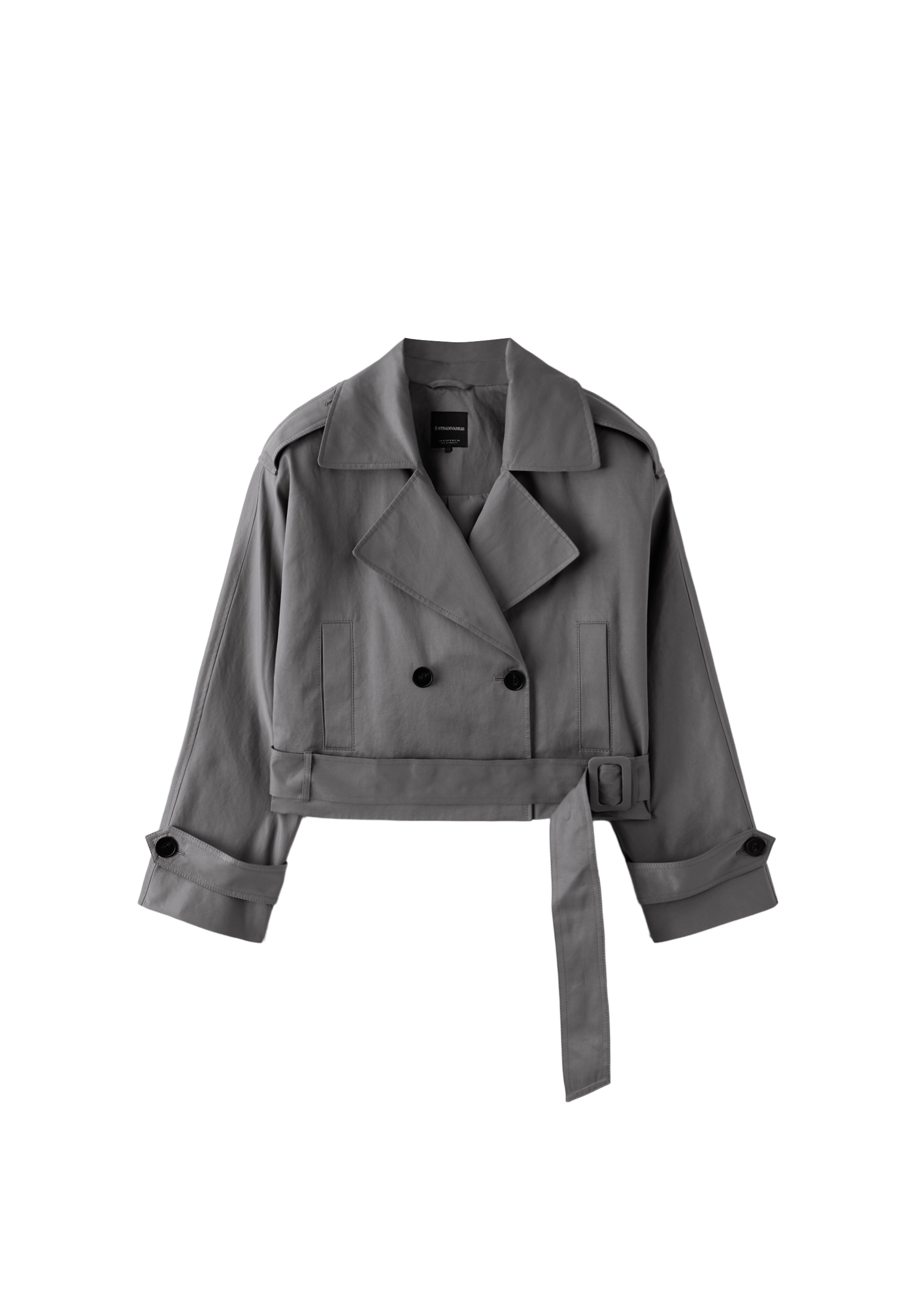 Short trench coat with padded shoulders — Grey