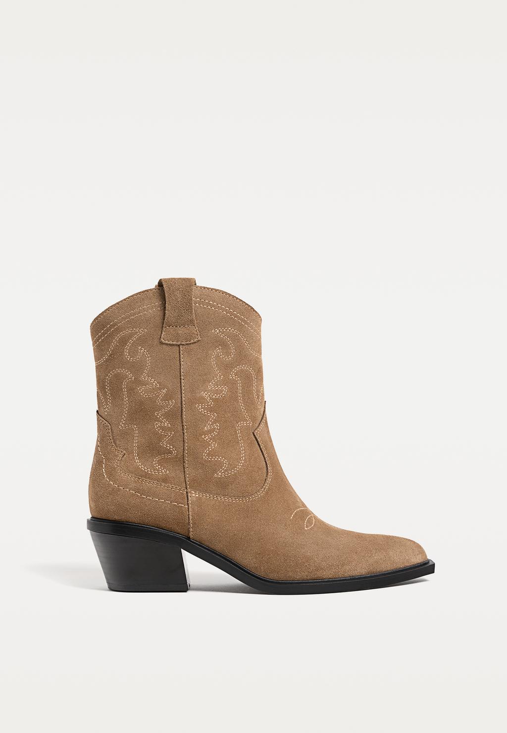 Split leather cowboy ankle boots