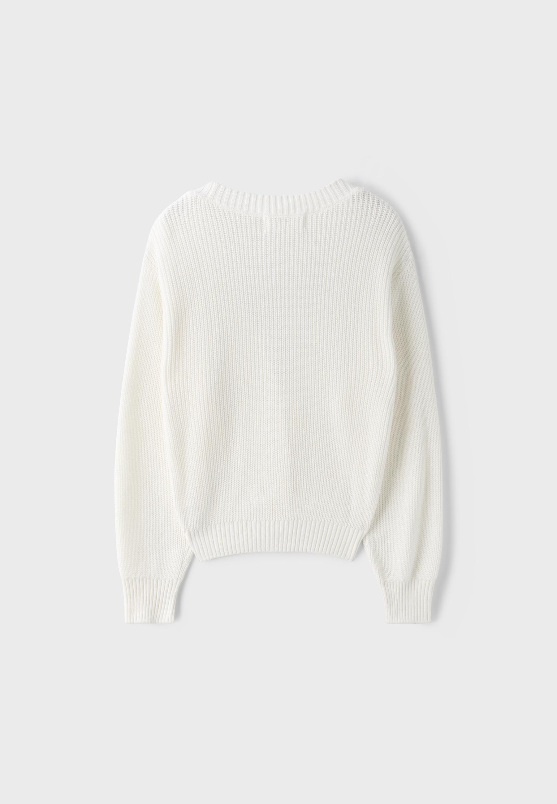 V-neck knit cardigan — Ecru