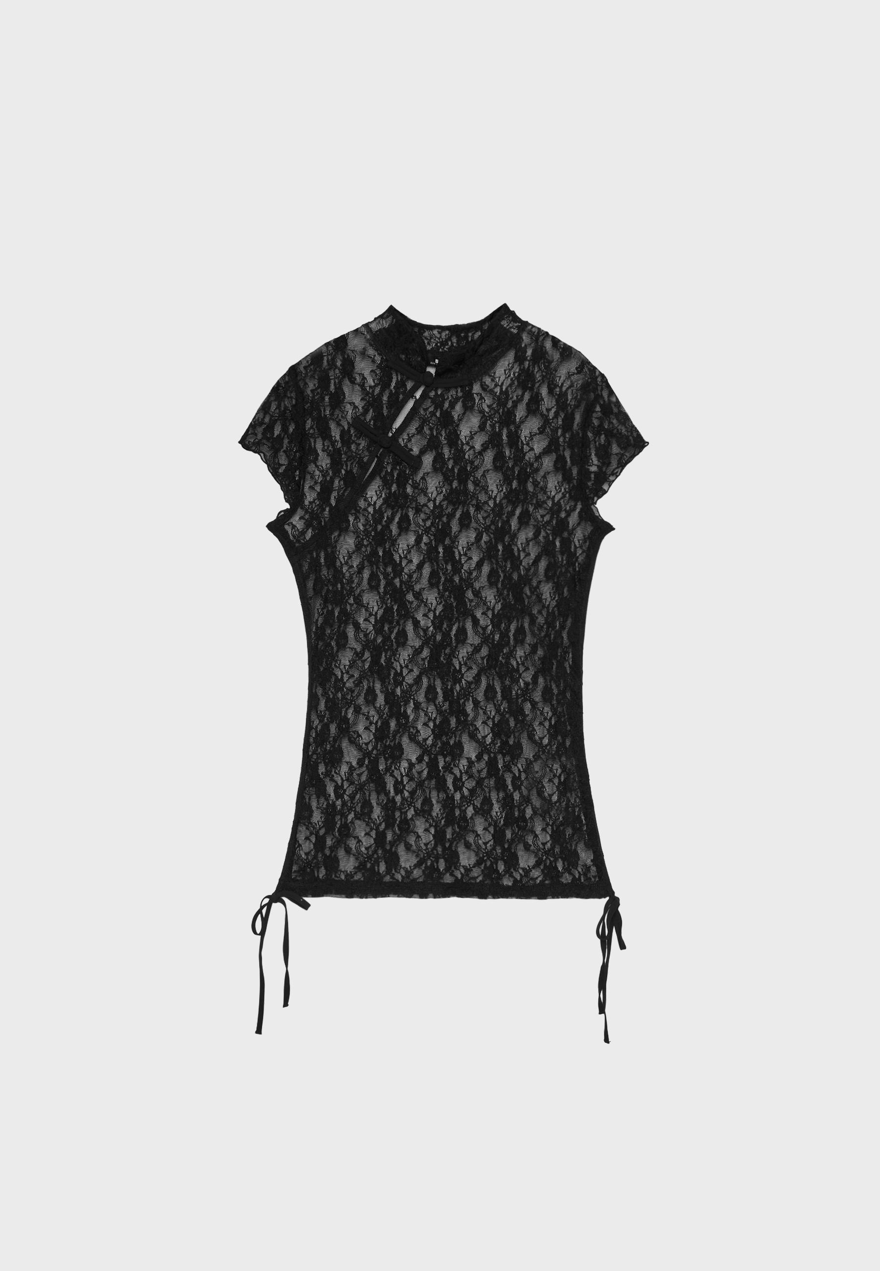 Qipao tarzı kısa kollu tişört - Görsel 7