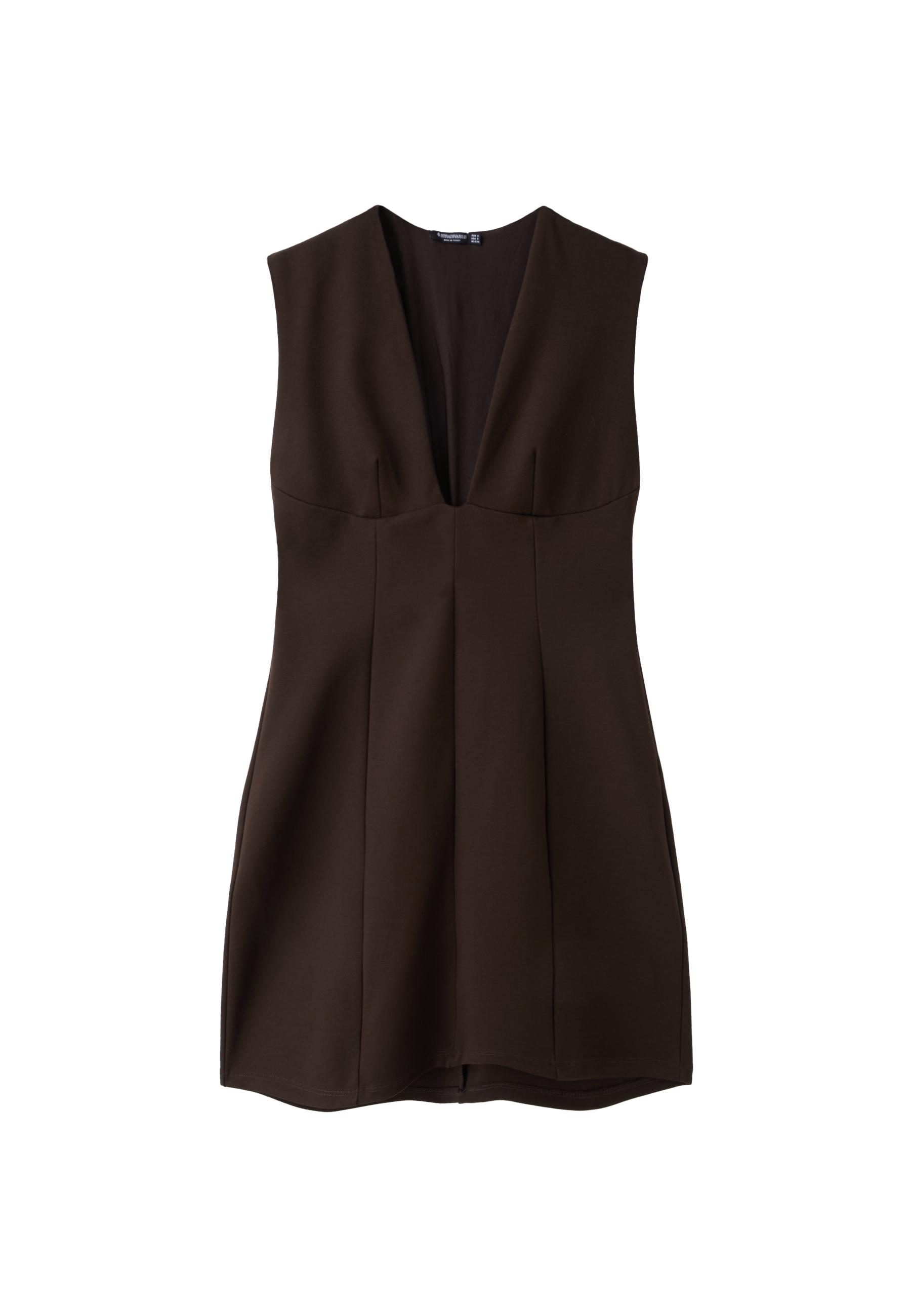 Short V-neck dress — Brown