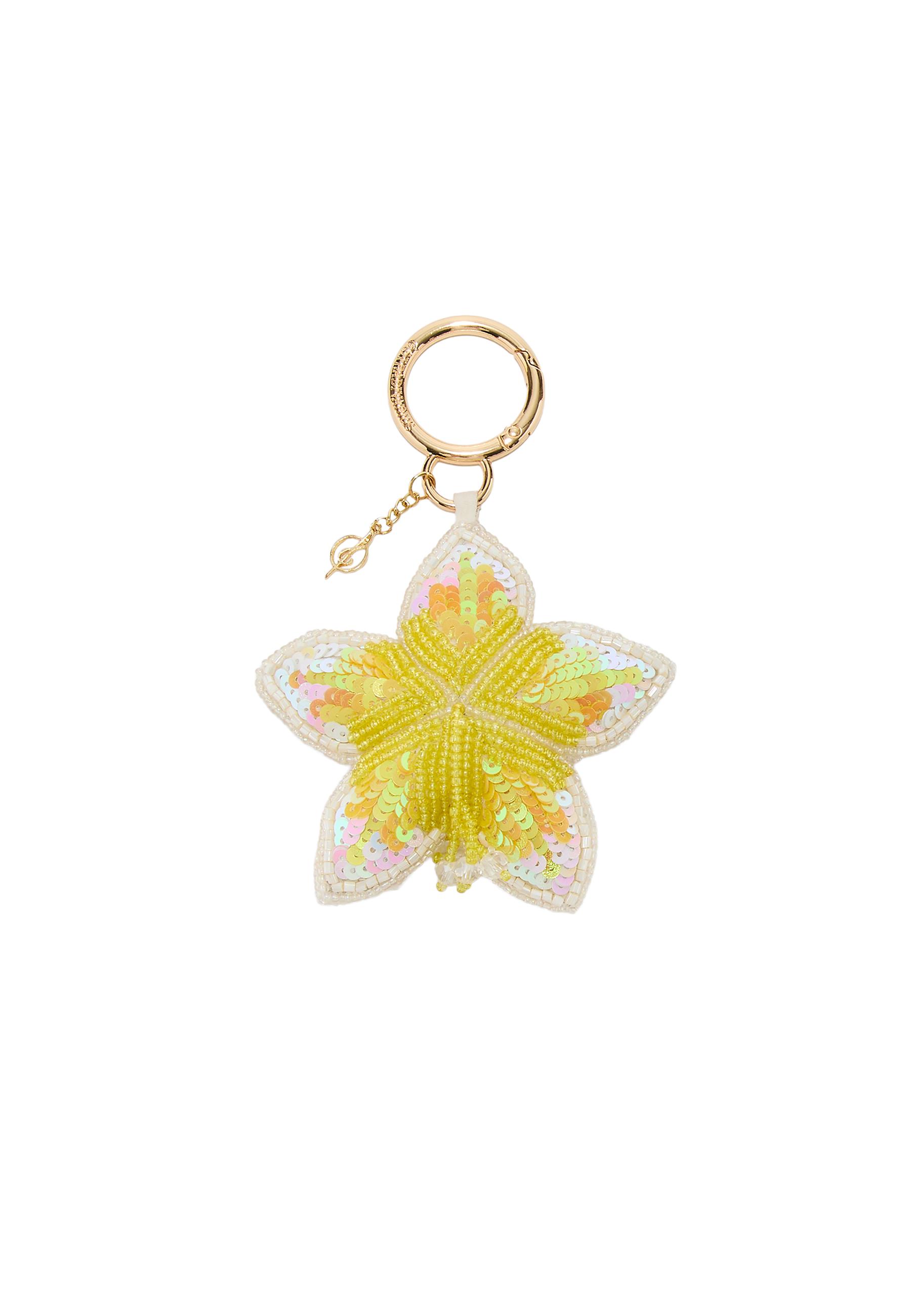 Beaded flower charm keyring — Ecru