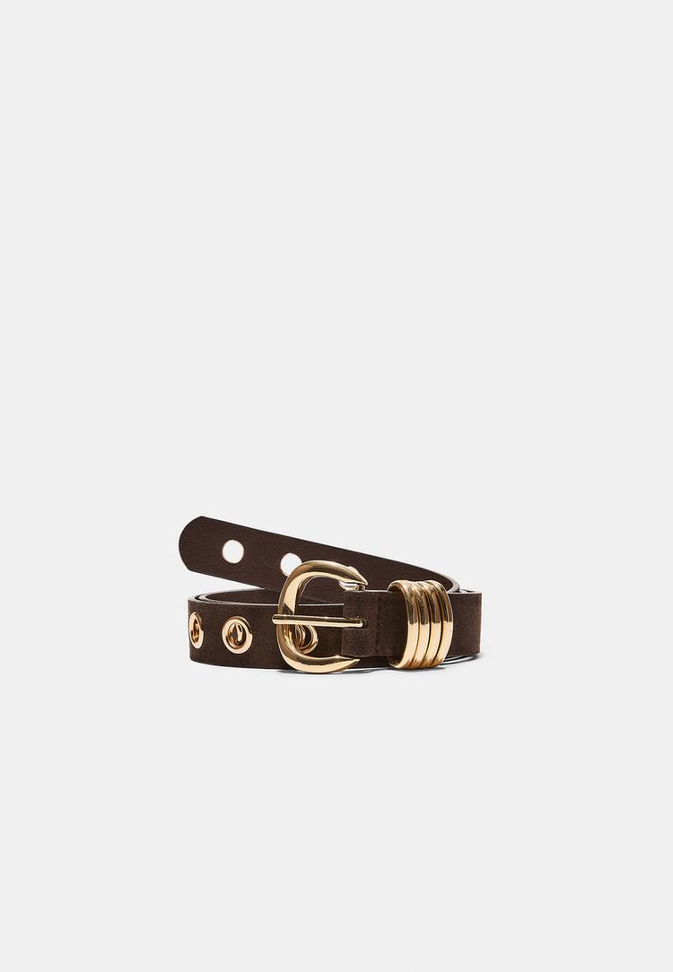 Stradivarius Ζώνη Με Τρουκς Καφέ 80
