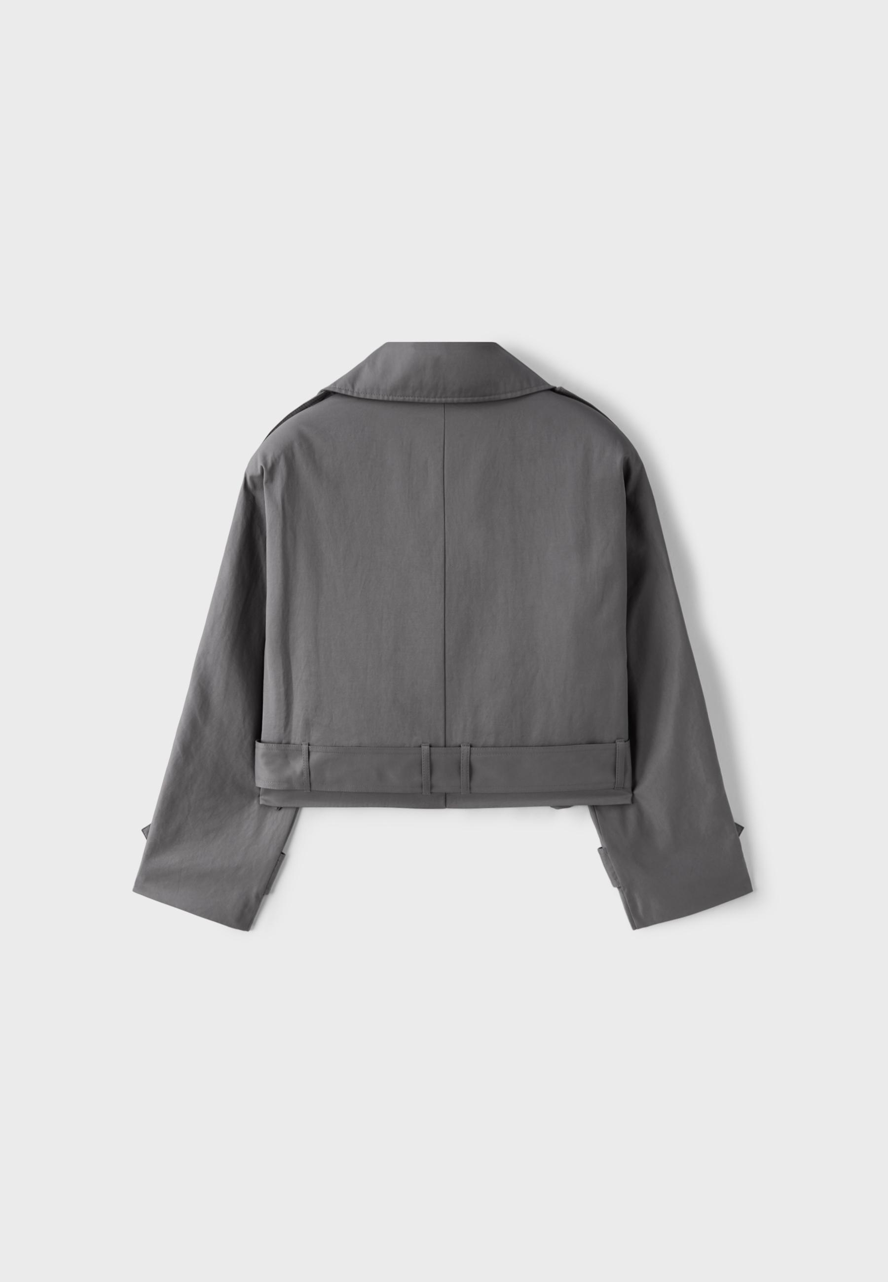 Short trench coat with padded shoulders — Grey
