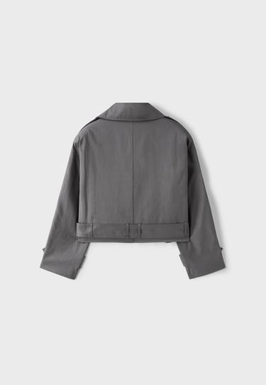 Short trench coat with padded shoulders — Grey 8