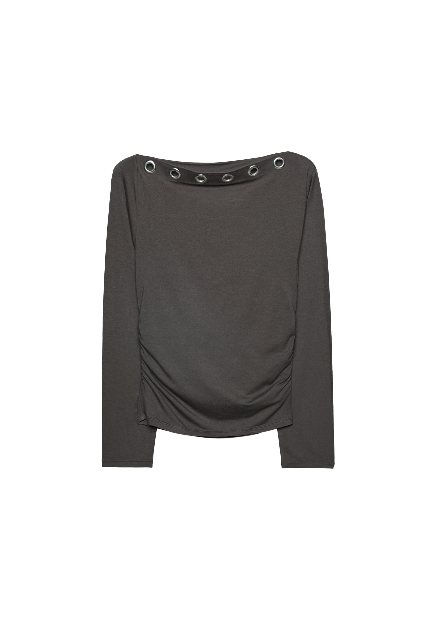 Asymmetric T-shirt with eyelets — Brown