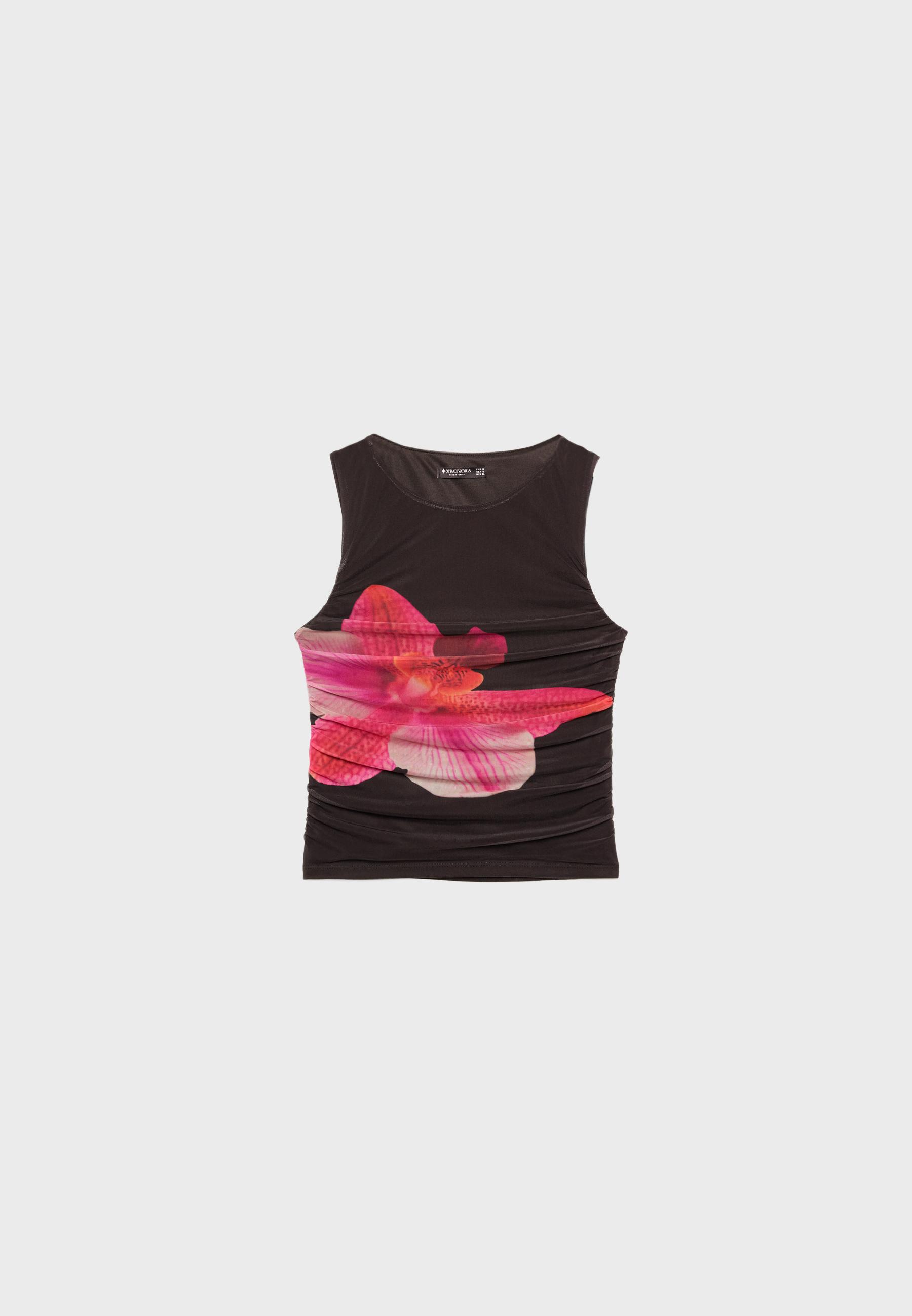Tulle top with hibiscus details - Women's fashion