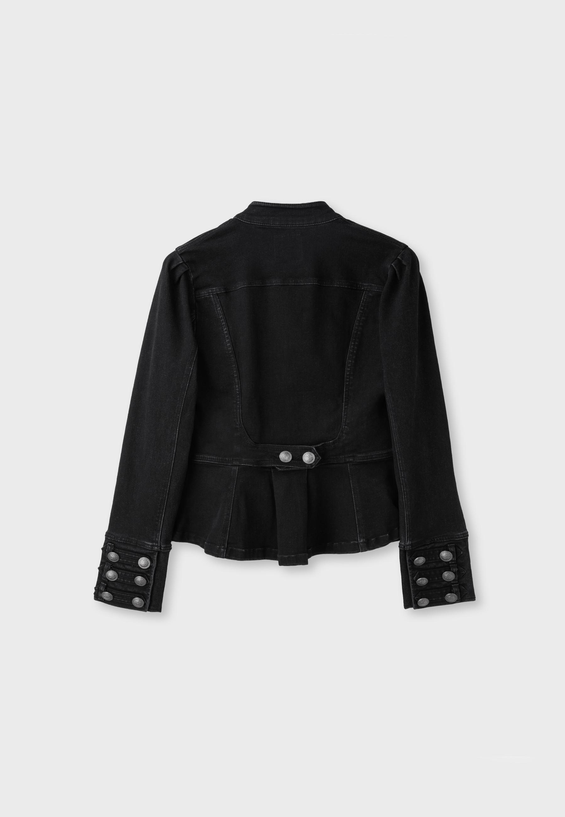 Peplum button jacket — BLACK DENIM WASH