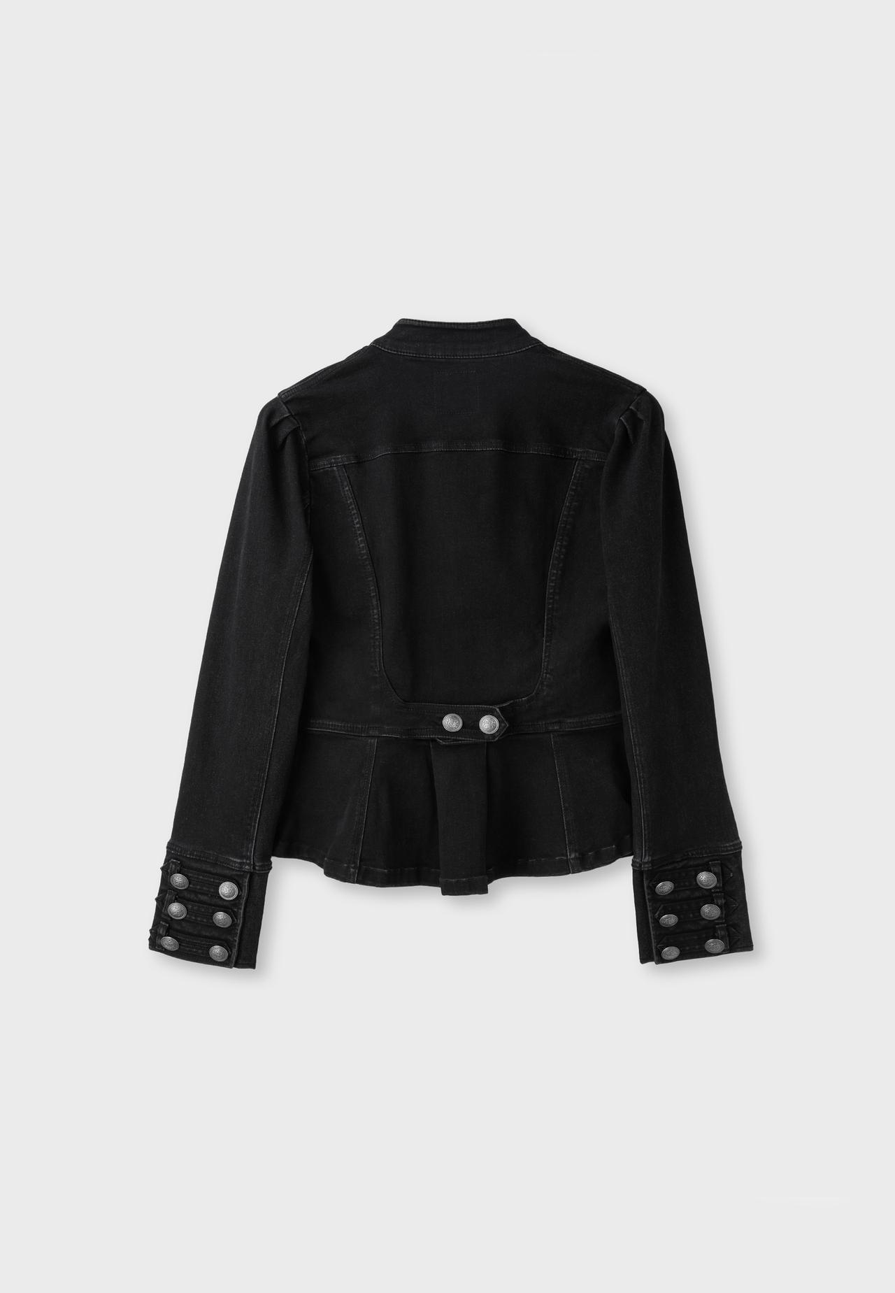 Peplum buttoned jacket — BLACK DENIM WASH