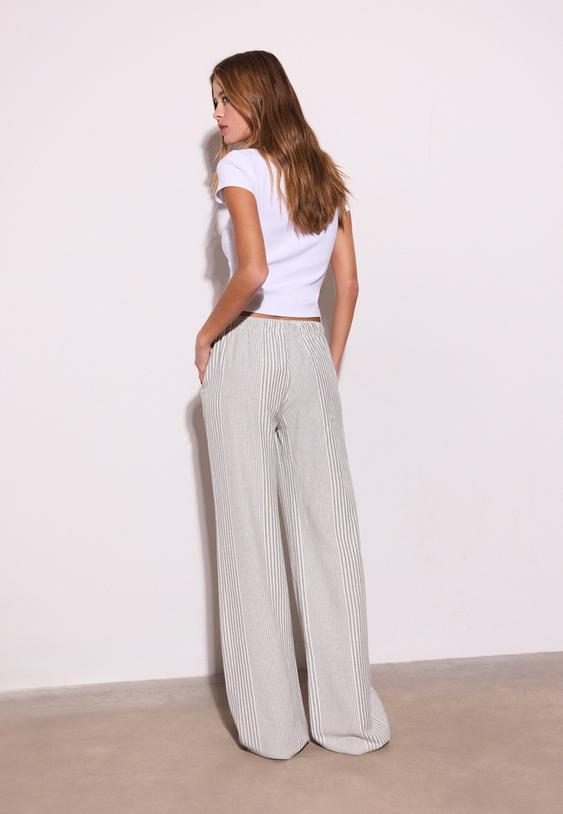 flowing striped linen blend trousers