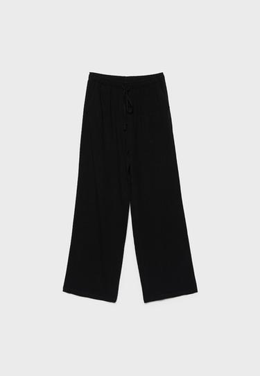 Straight-leg linen-effect trousers — Black 7