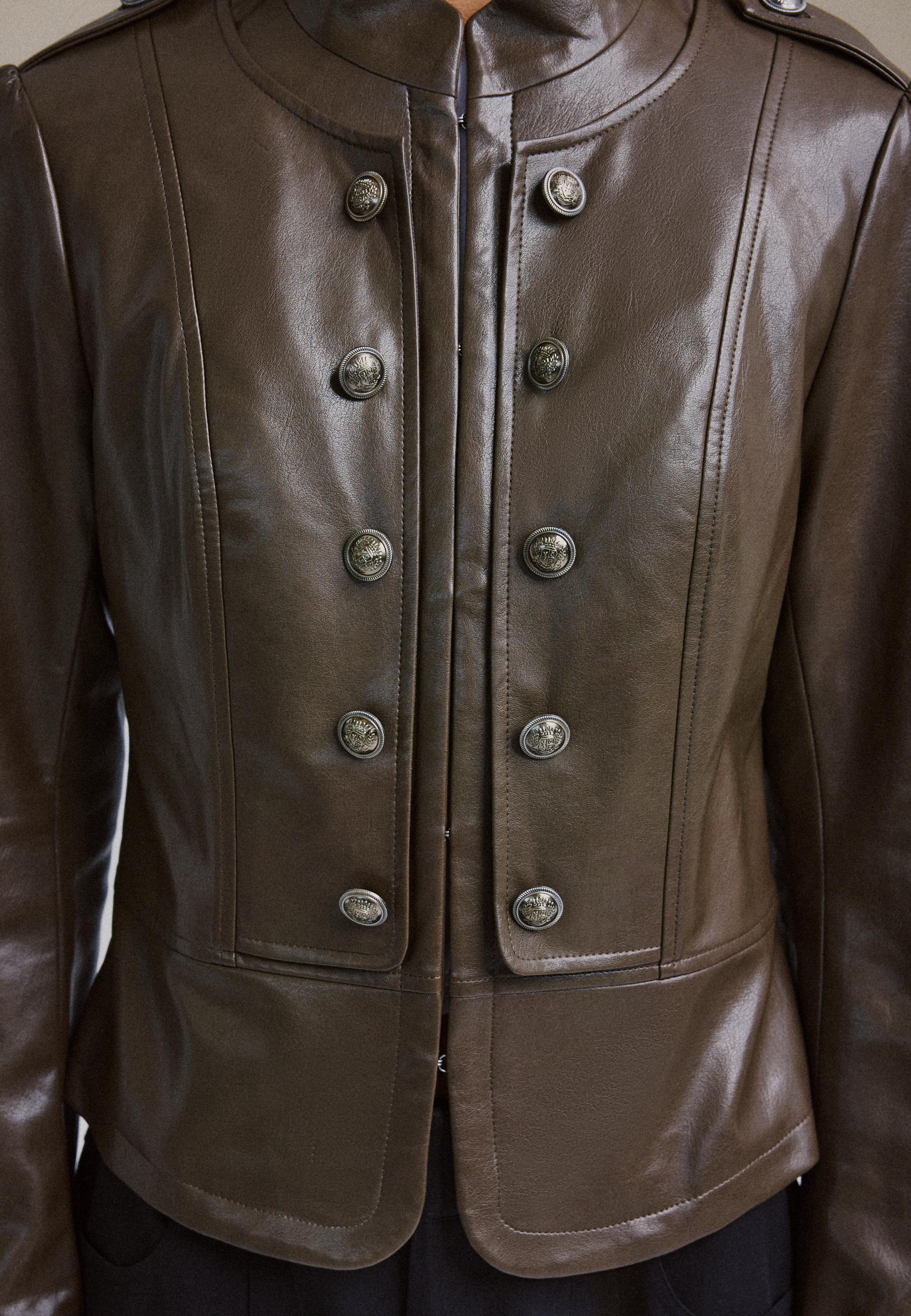 Leather effect blazer with engraved buttons — Khaki