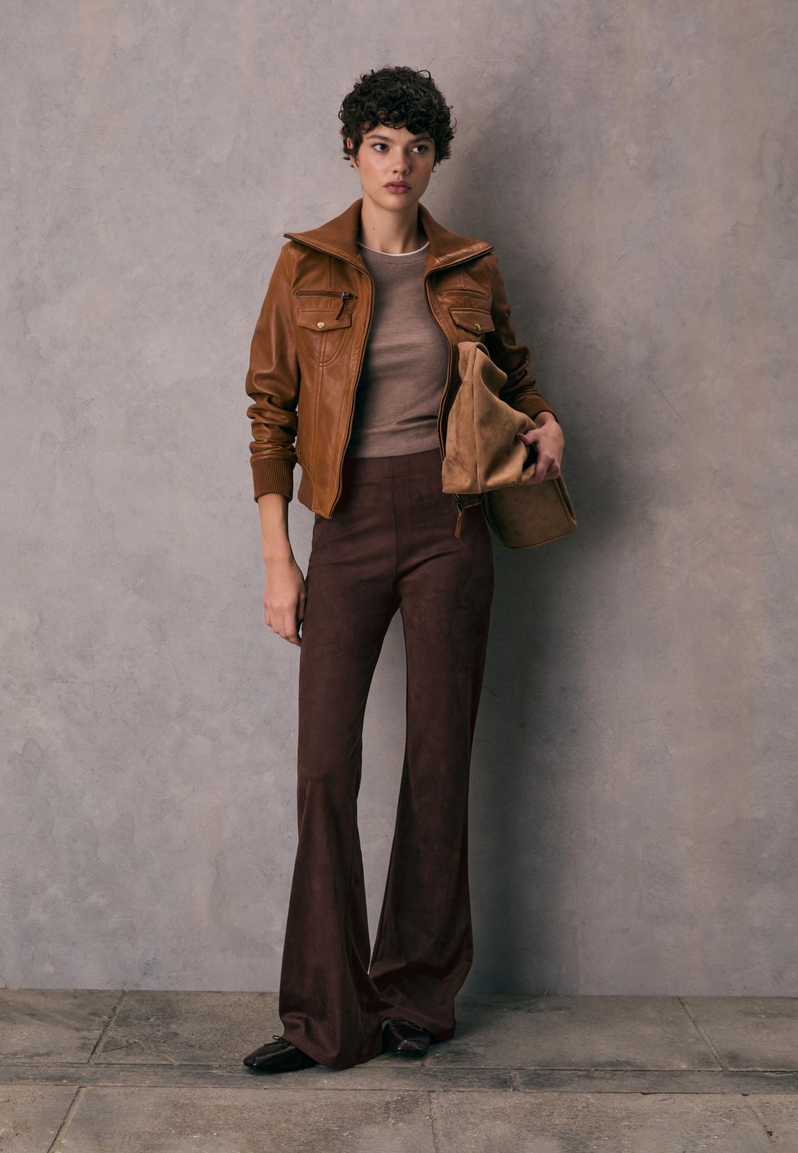 Faux suede flared trousers1