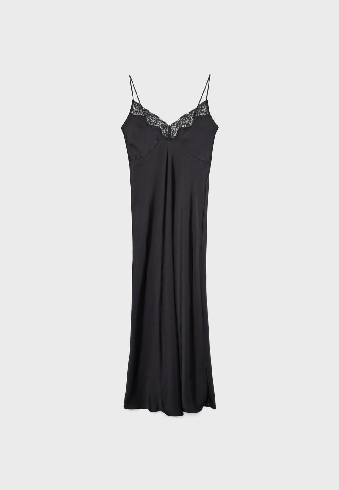 Nightgown Nuisette Longue Noir Robe Satin Nuisette Longue Robe
