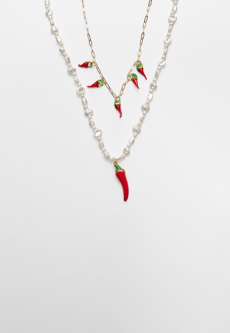 set 2 collares charm peppers