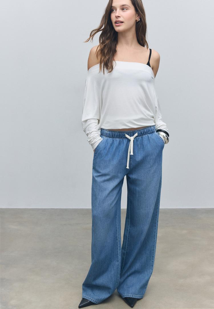 d35 pantalon fluide en denim a cordon