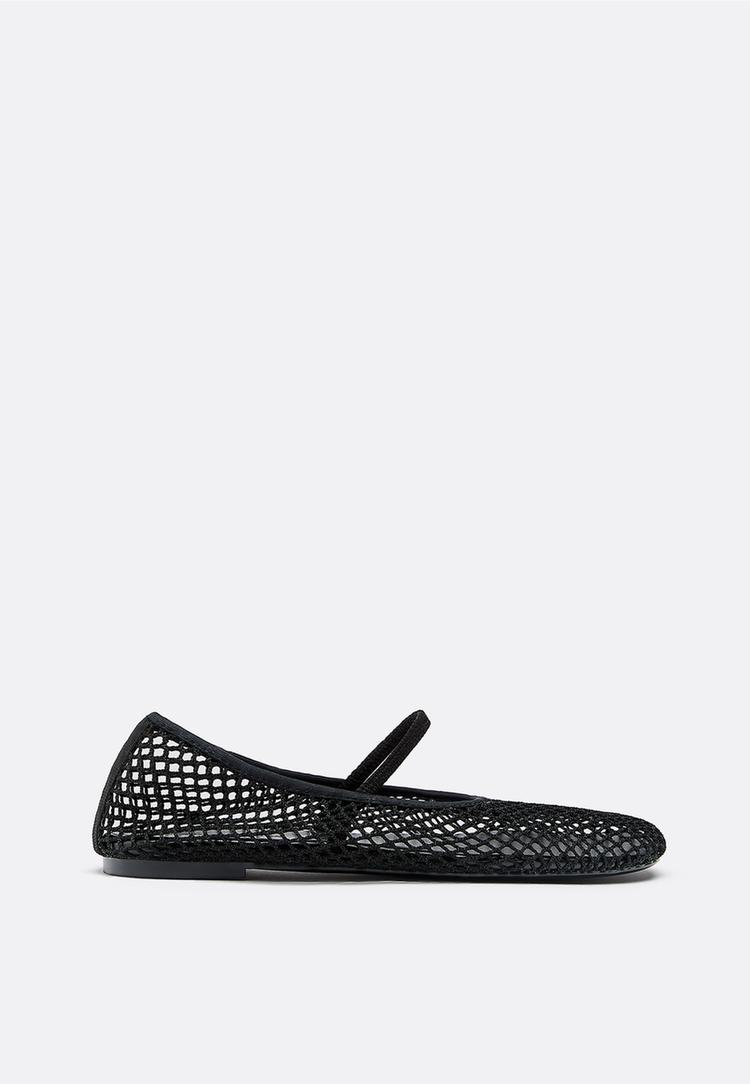 Stradivarius Μπαλαρίνες Mesh Με Λουράκι Μαύρο 35