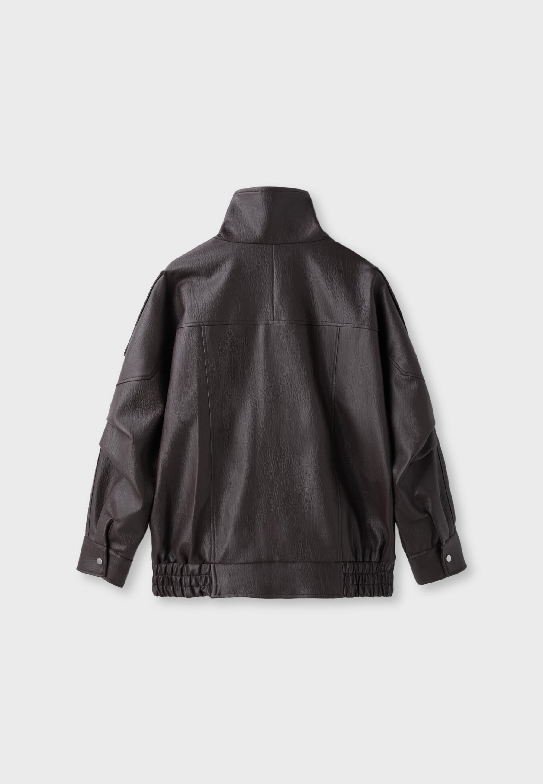 Oversize leather effect lapel jacket — Brown
