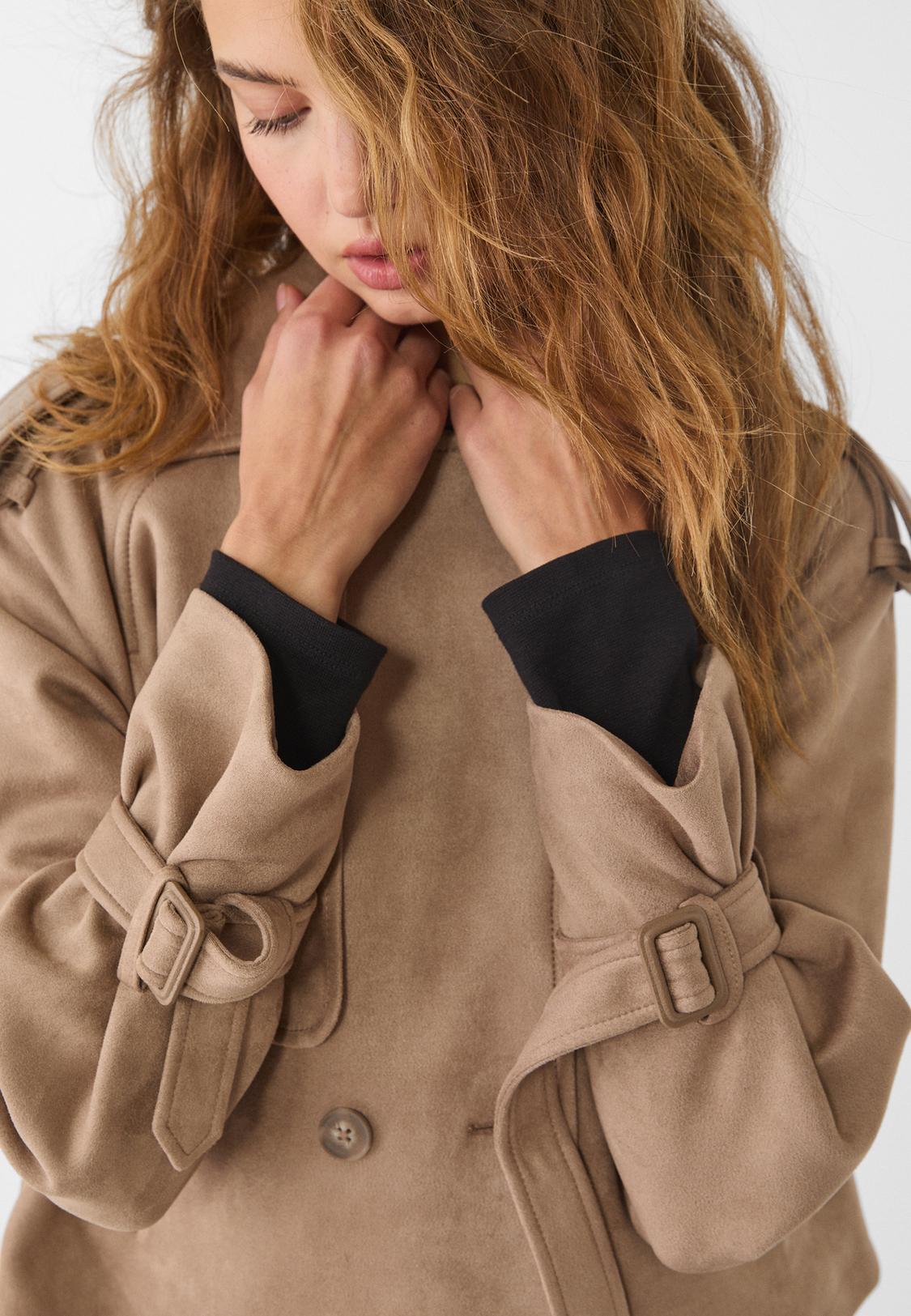 Stradivarius Trenchcoat Steingrau Kurzer Trenchcoat In