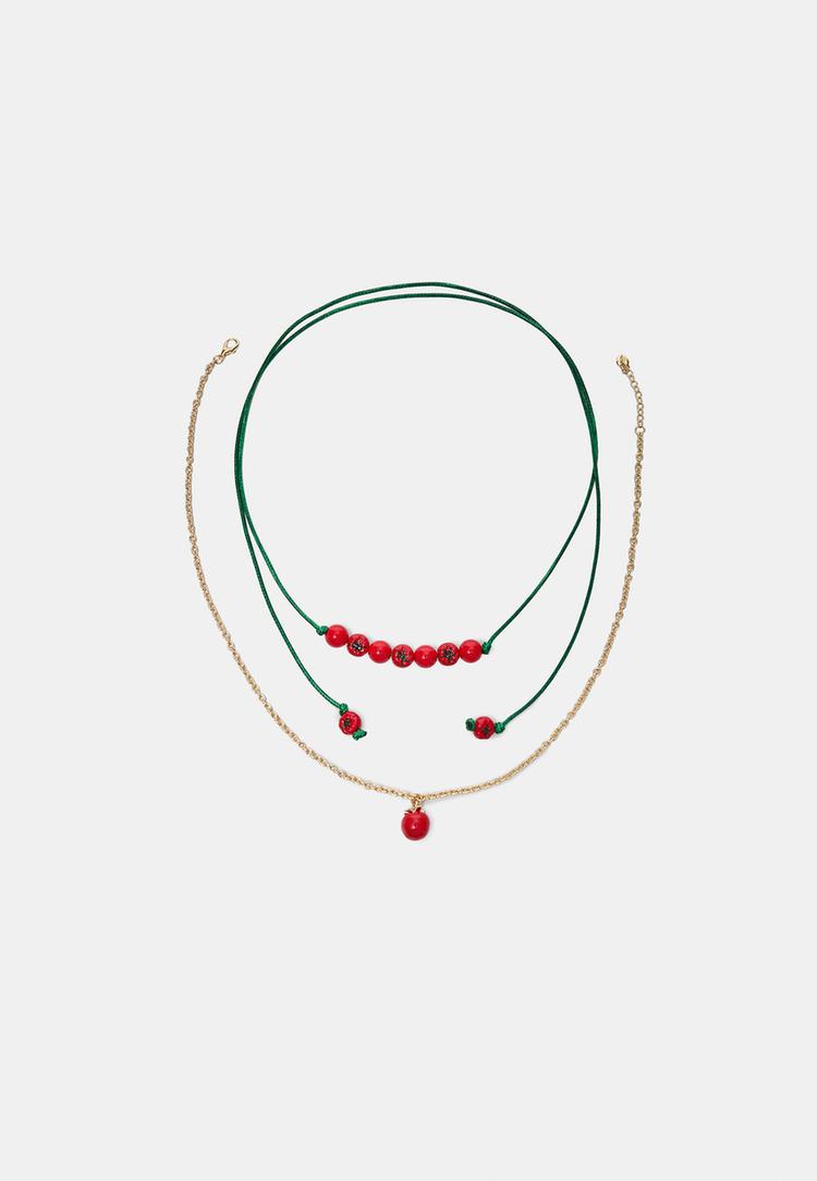 Stradivarius Σετ 2 Κολιέ Ντομάτα Κόκκινο Os