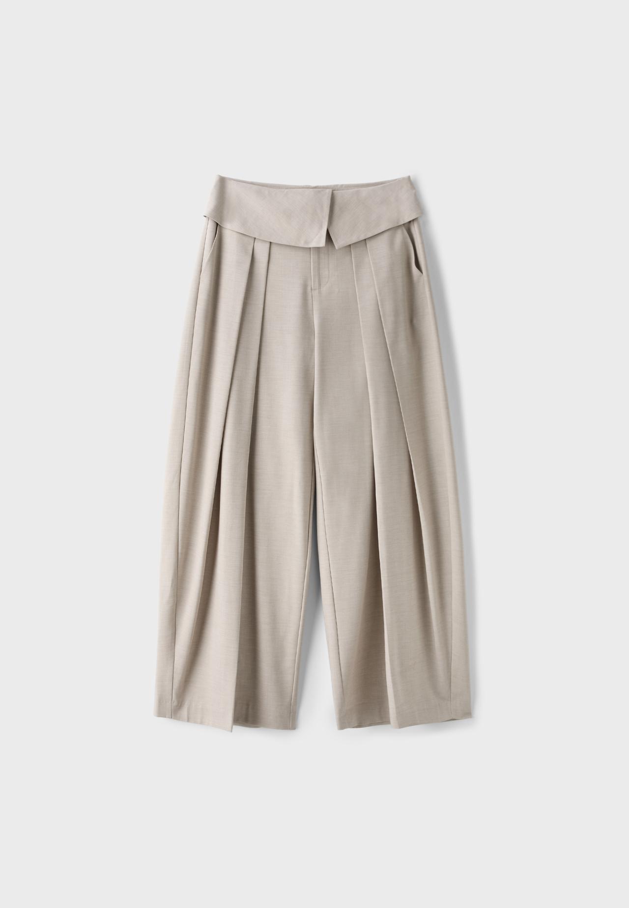 Turn-up waist smart trousers — Beige